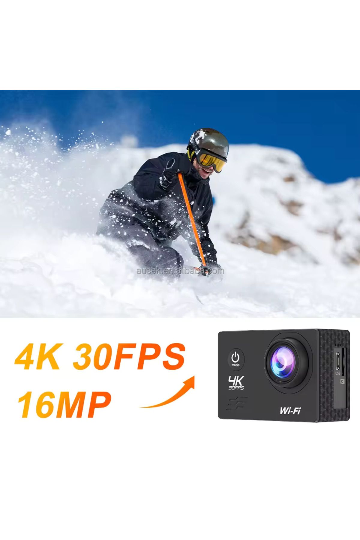 Juls & sim-Camera video Juls&Sim® 4K 30FPS, 16MP 4X Zoom, rezistenta la apa pana la 30m cu ecran LCD 5