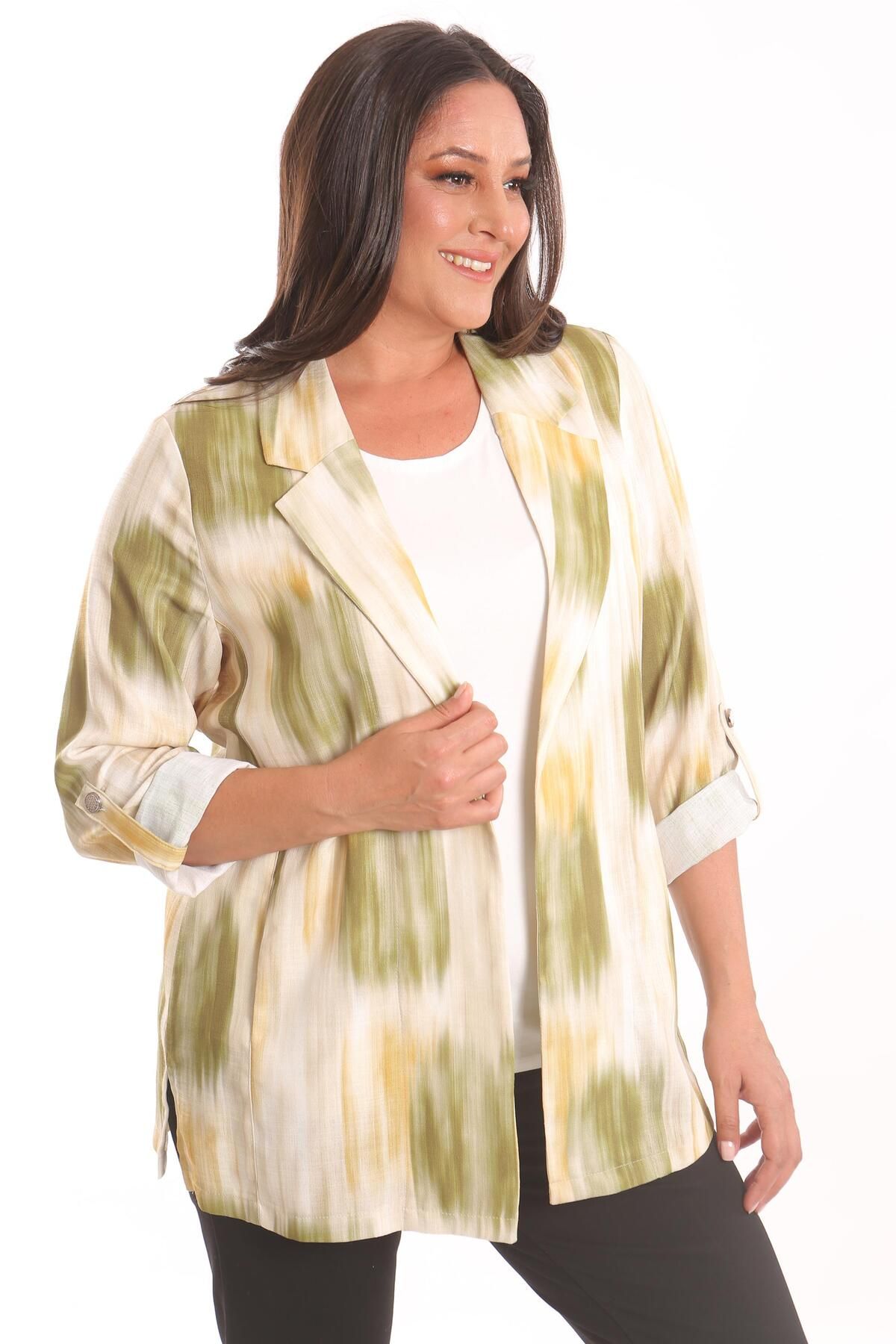 Metpoint-Trend42Plus Large Size Tie-Dye Pattern Double Breasted Collar Khaki Jacket 3