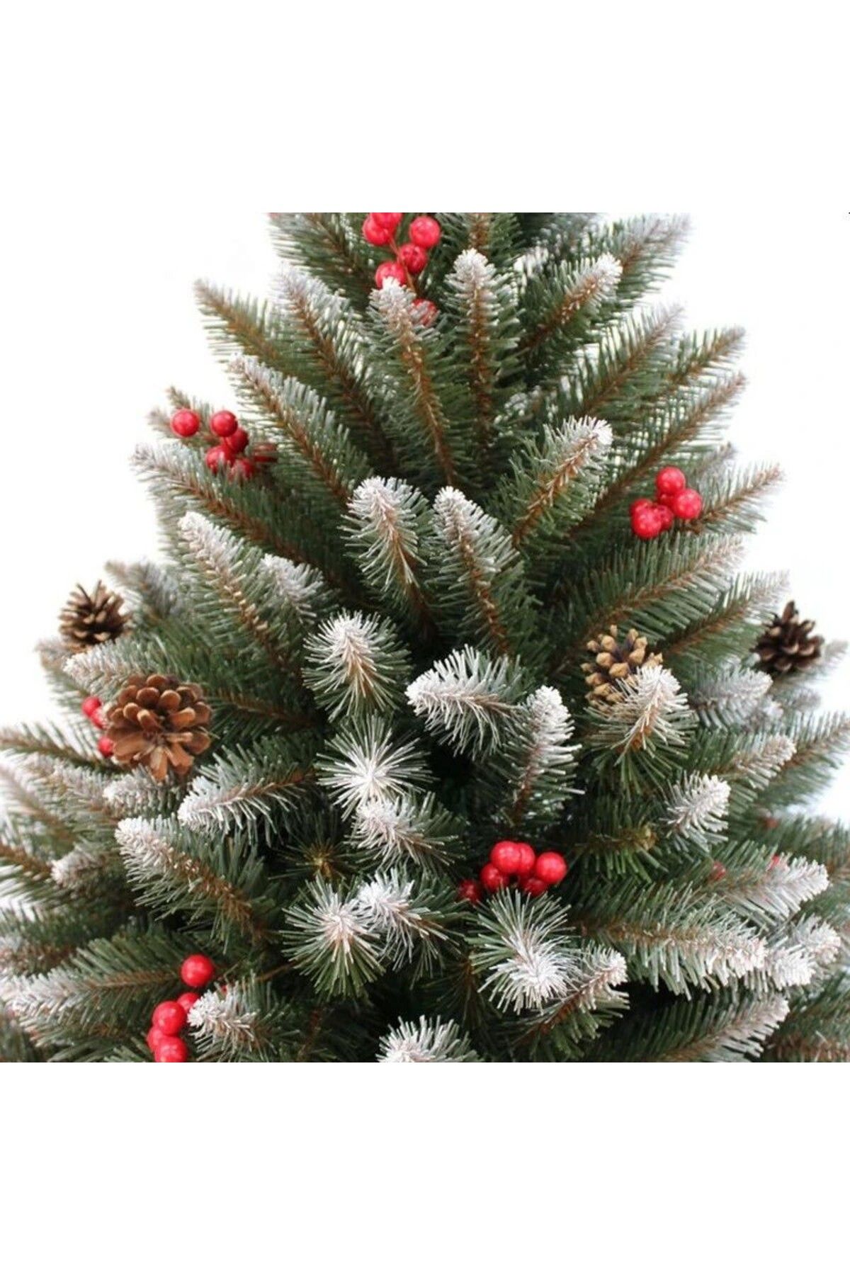 PROCART-Artificial fir tree, snowy-looking tops, cones and cranberries, height 220 cm, stand 2