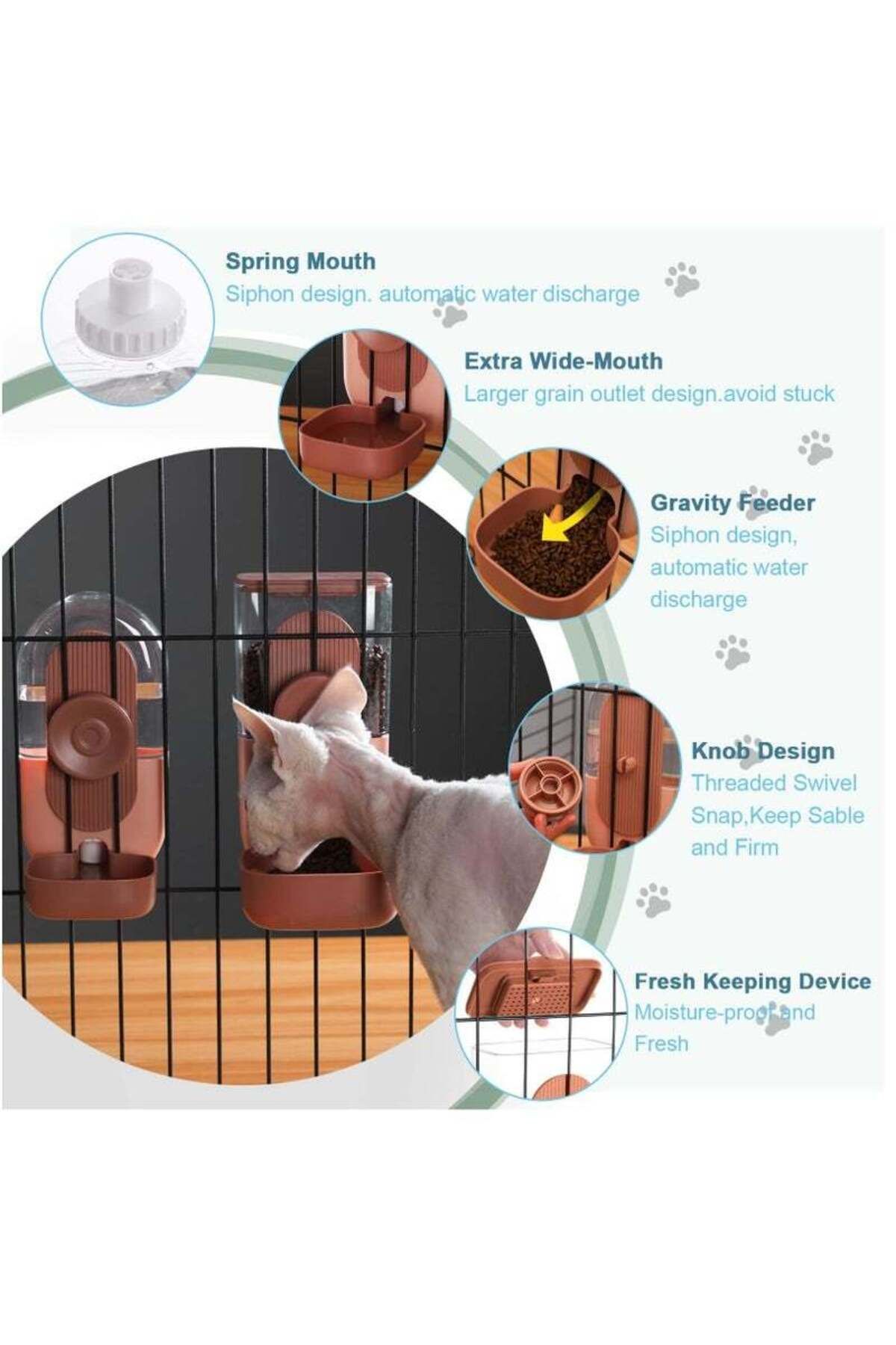 COOYA-Automatic feeder for pets，Hanging Automatic Feeder and Drinker, Feeder and Drinker Set(Pink) 3
