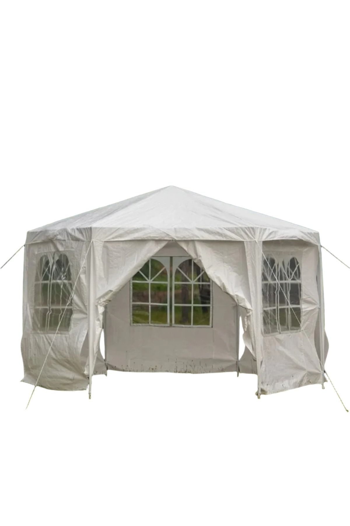 zola-Pavilion de gradina hexagonal, 2 x 2 x 2.6 m, pereti detasabili, cadru otel, polietilena, alb 12