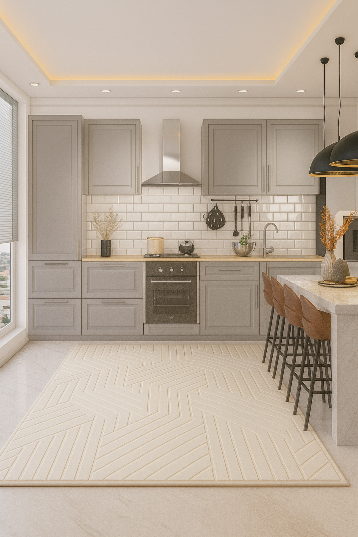 KEVLİNE Modern Embos Dekoratif Halı Kaymaz Taban Yıkanabilir Salon Antre Koridor Halısı