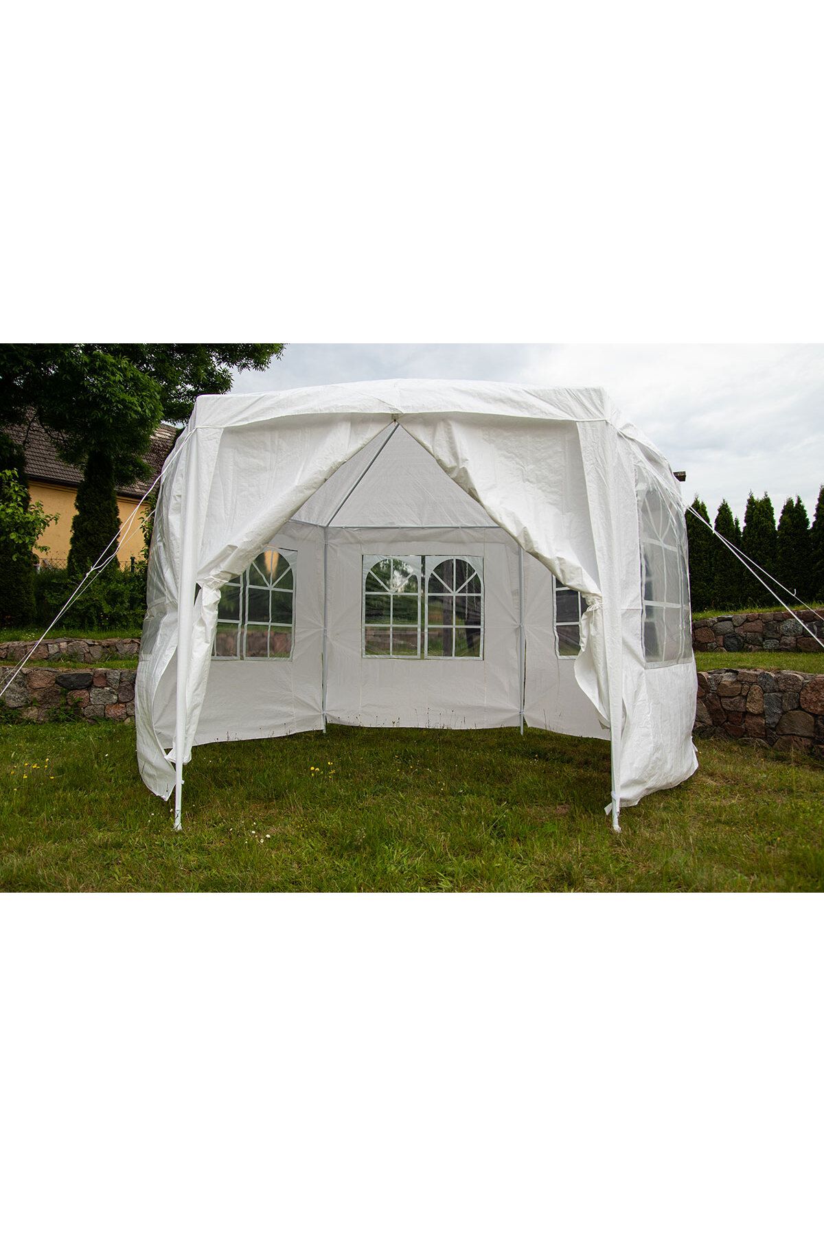 zola-Pavilion de gradina hexagonal, 2 x 2 x 2.6 m, pereti detasabili, cadru otel, polietilena, alb 6