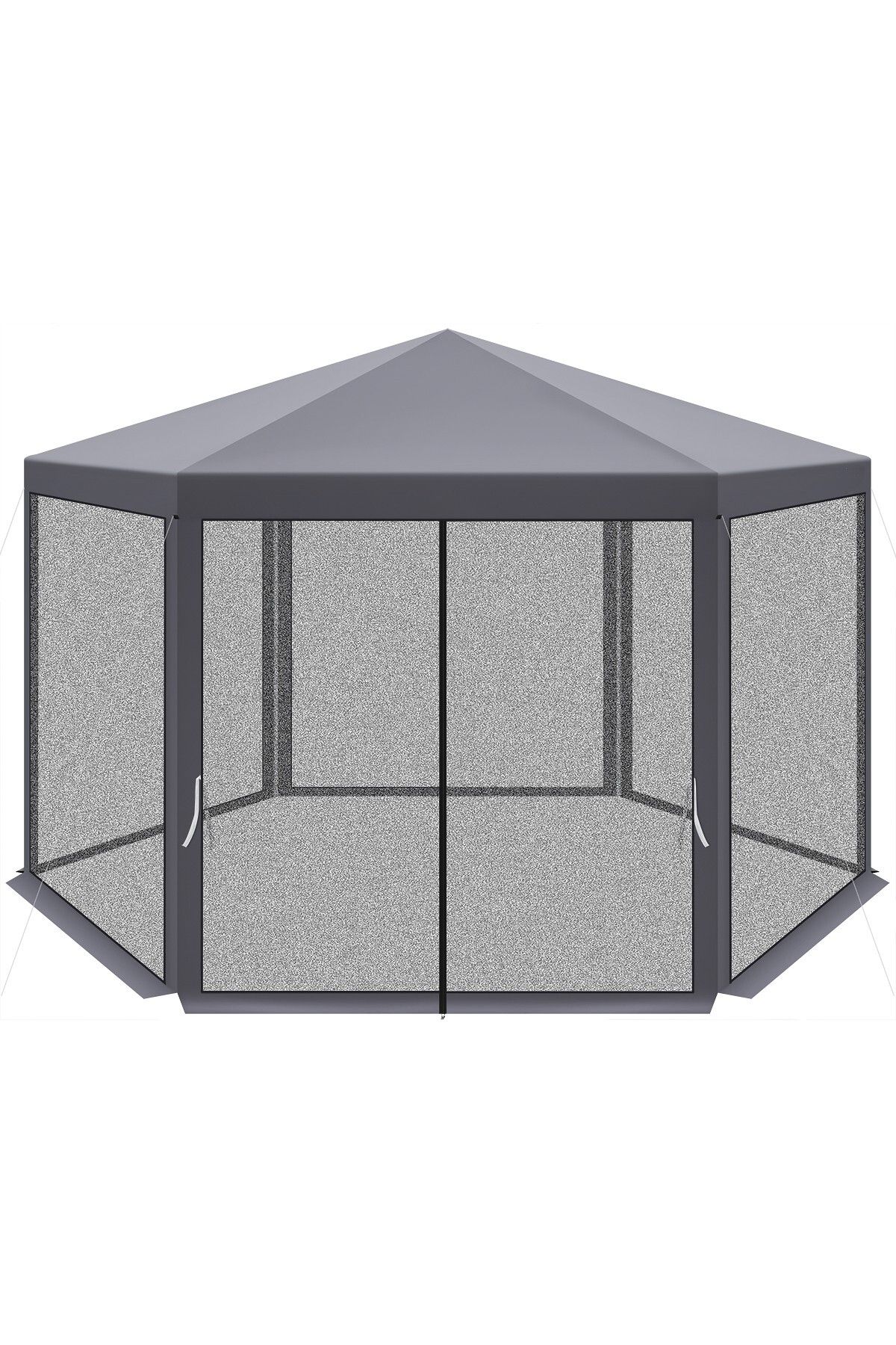 zola-Pavilion de gradina hexagonal, plasa anti-insecte, 2 x 2 x 2.5 m, cadru otel, poliester, gri 6