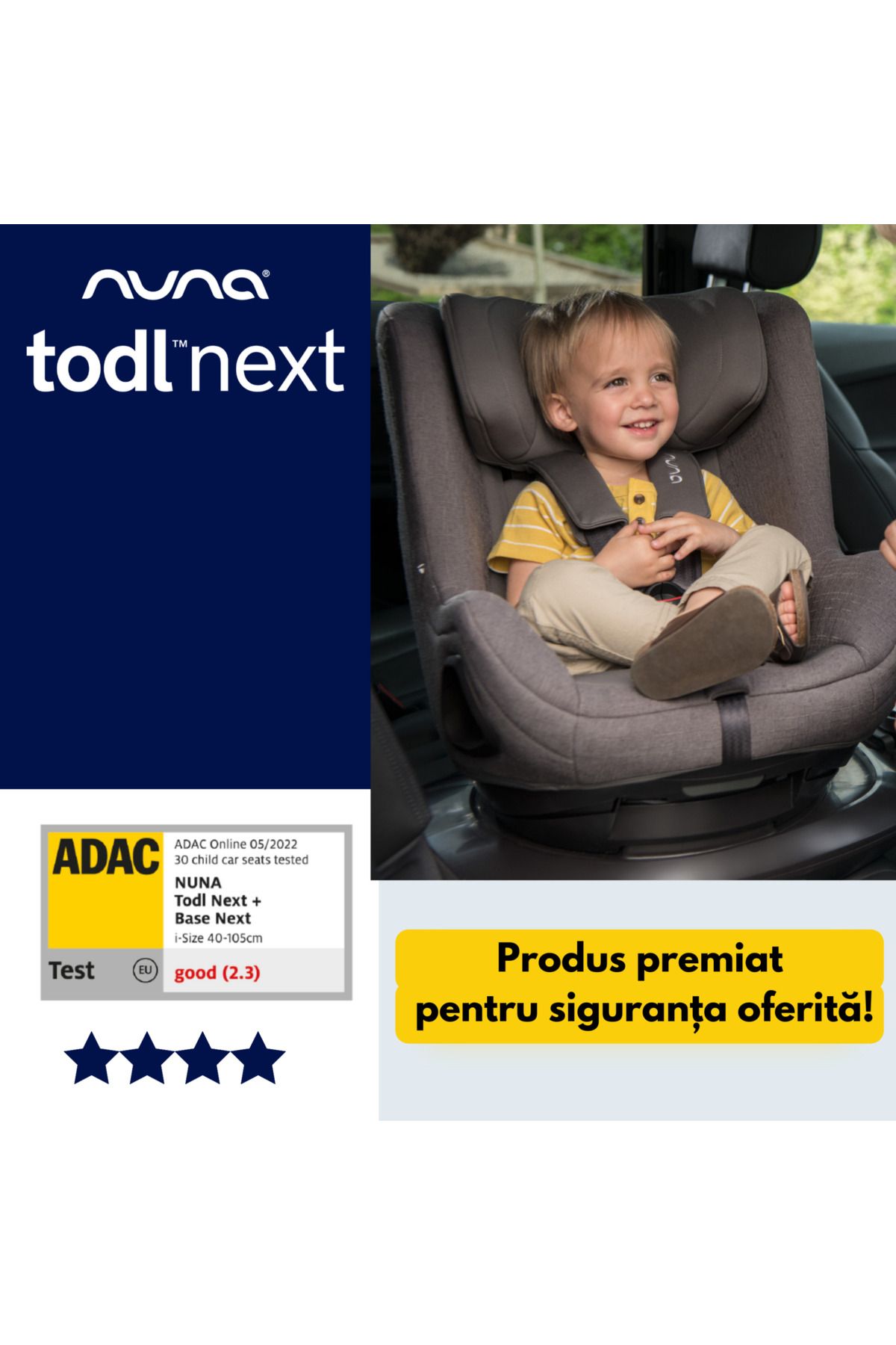 Nuna-- Set scaun auto rotativ TODL next Thunder, 40-105 cm + bază isofix BASE next i-Size testată ADAC 2