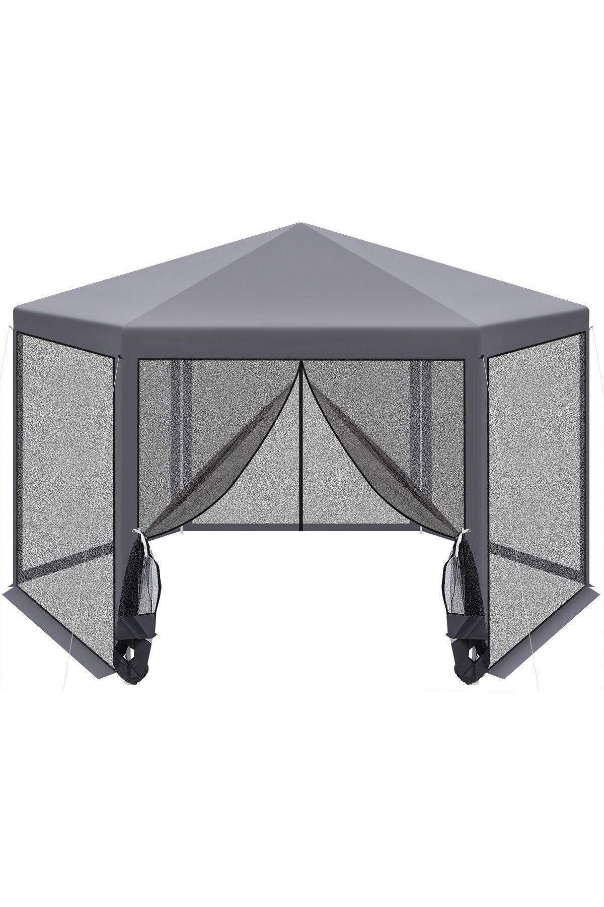 zola-Pavilion de gradina hexagonal, plasa anti-insecte, 2 x 2 x 2.5 m, cadru otel, poliester, gri 1