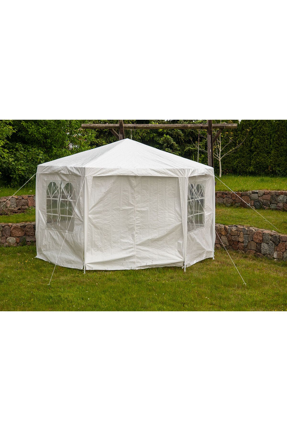 zola-Pavilion de gradina hexagonal, 2 x 2 x 2.6 m, pereti detasabili, cadru otel, polietilena, alb 8