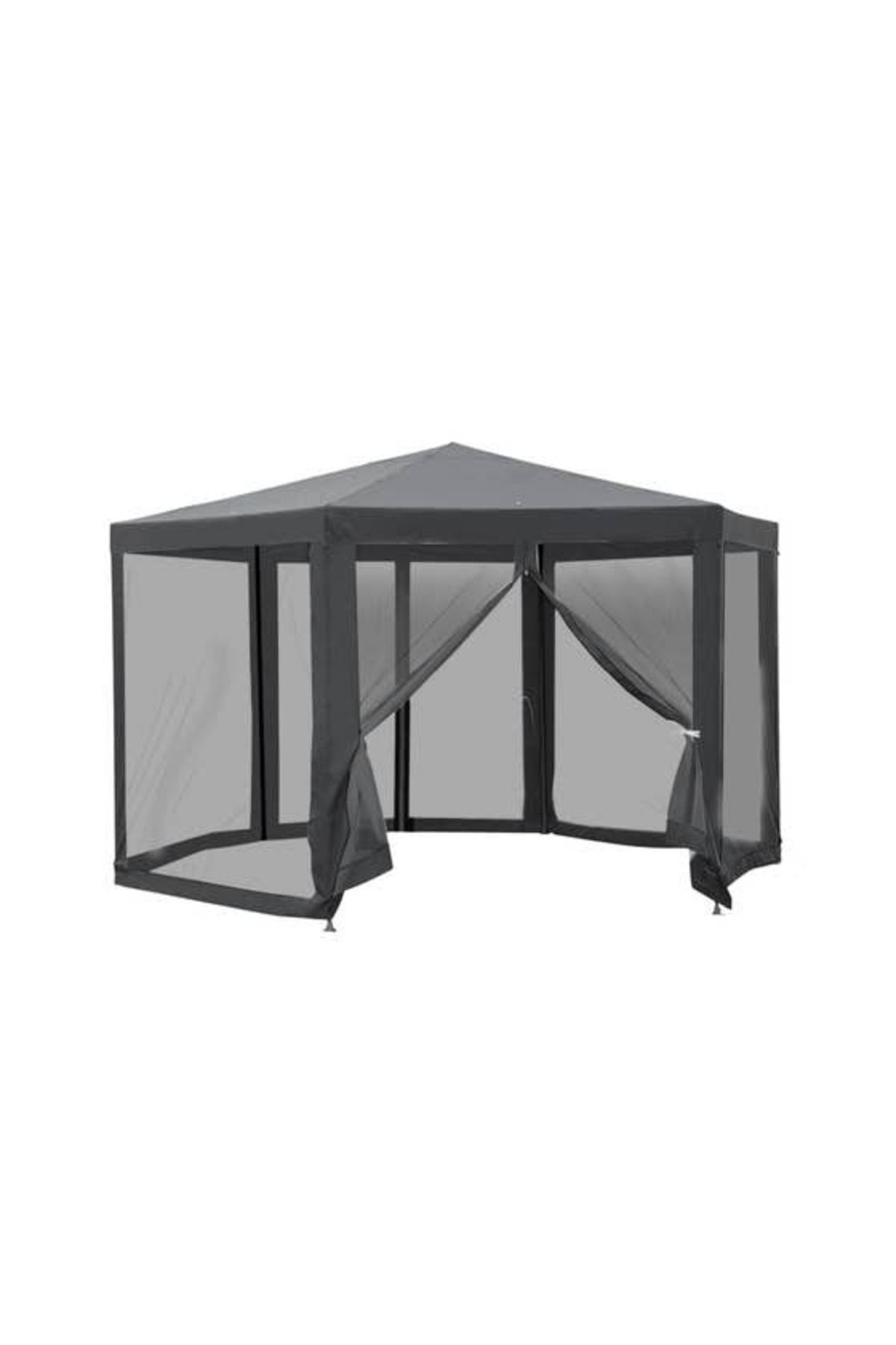 zola-Pavilion de gradina hexagonal, plasa anti-insecte, 2 x 2 x 2.5 m, cadru otel, poliester, gri 7