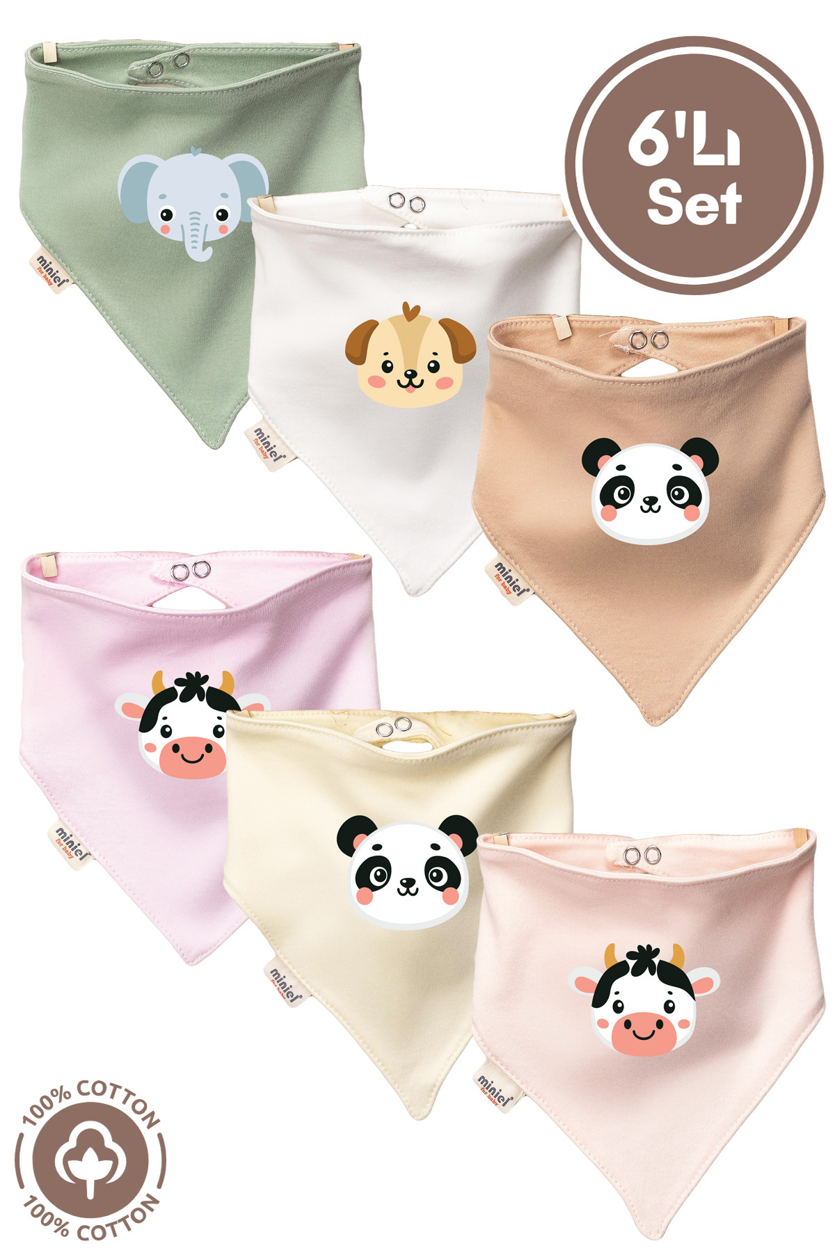 Baby Girl Newborn Combed Cotton Organic Cute Animals Printed Baby Bib Set of 6