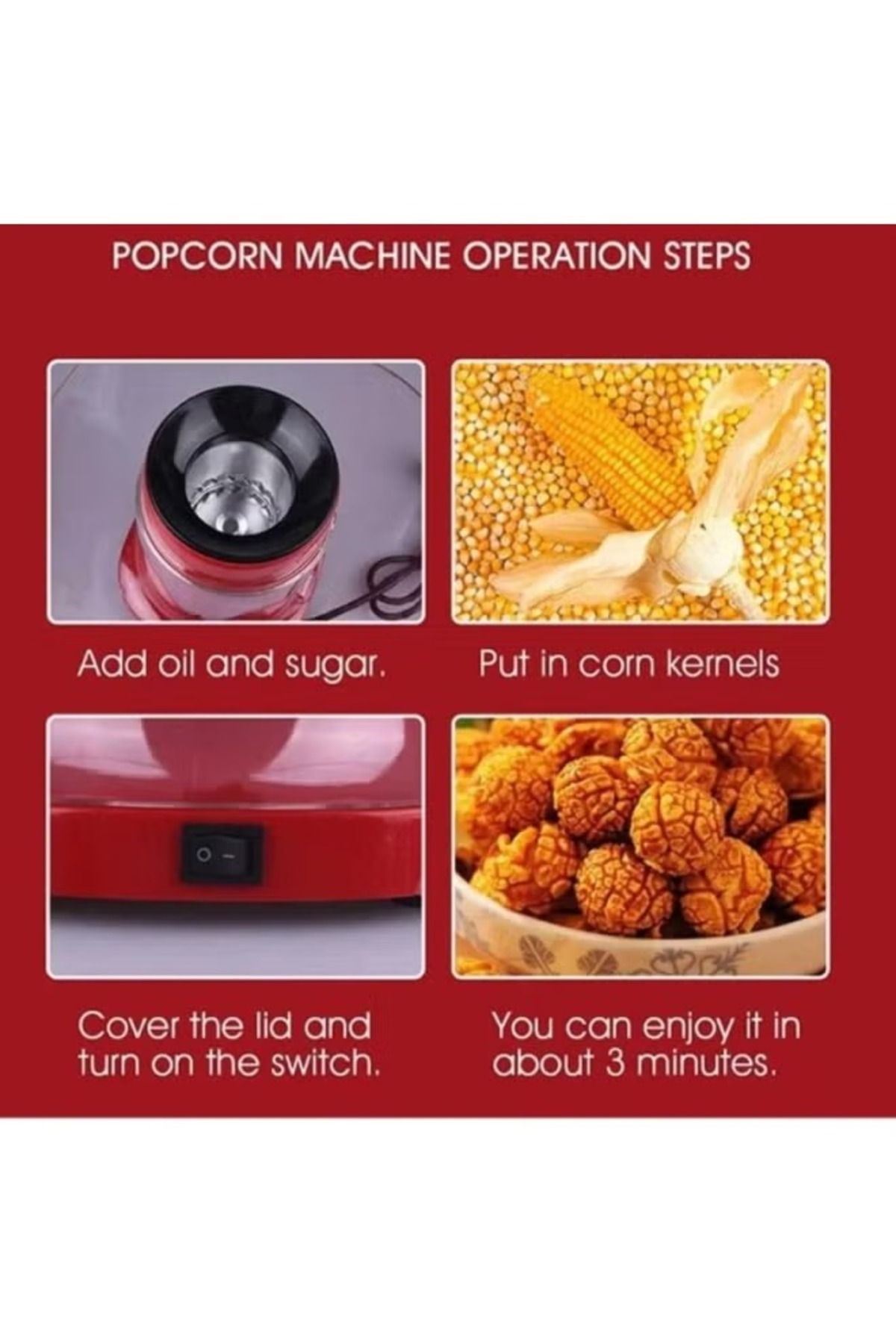 DLC-Hot Air Popcorn Maker With Measuring Cup No Oil Required 1200W 4