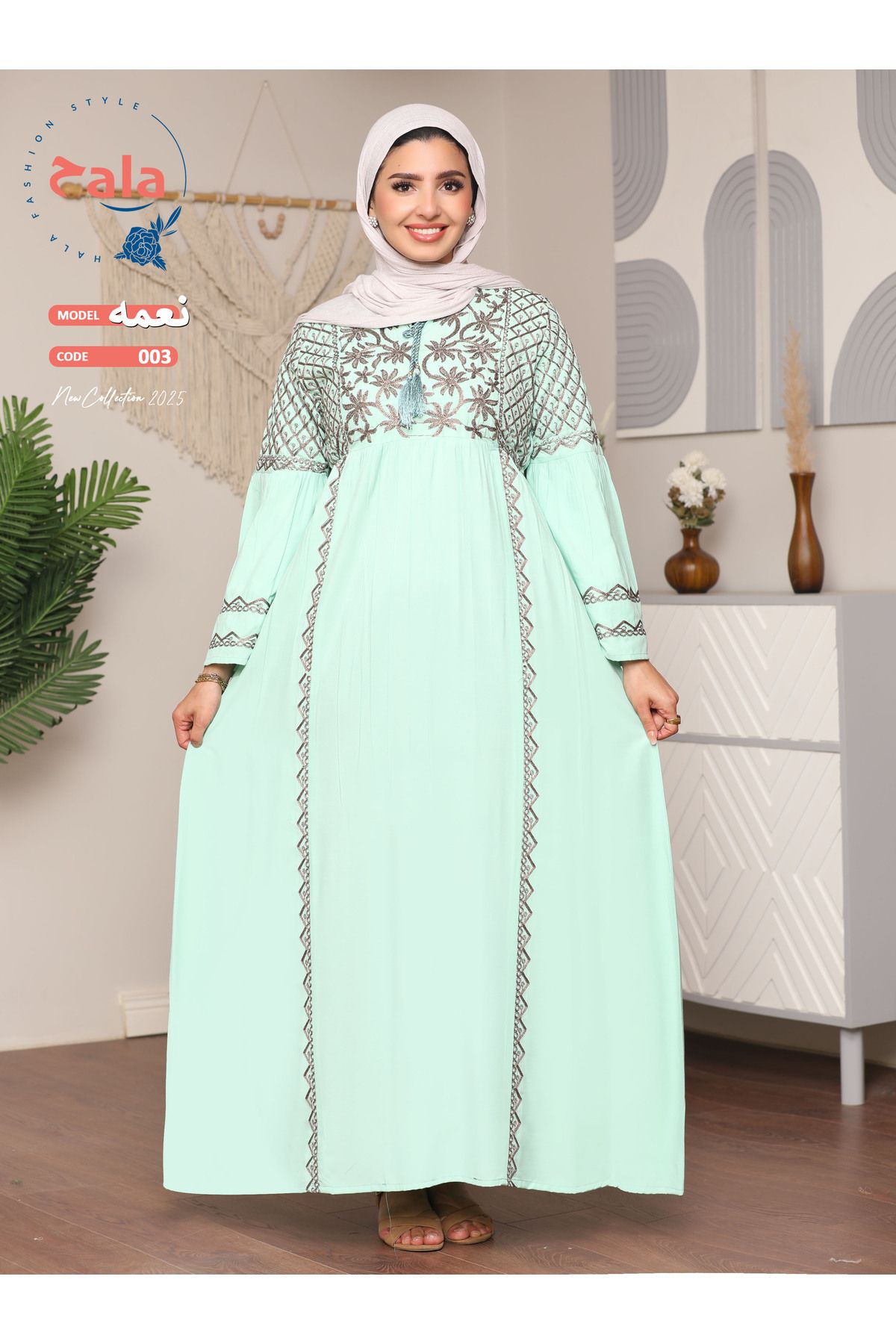 Hala-Embroidered reception jalabiya made of light and soft linen fabric that gives you a feeling of comfort and freshness 2