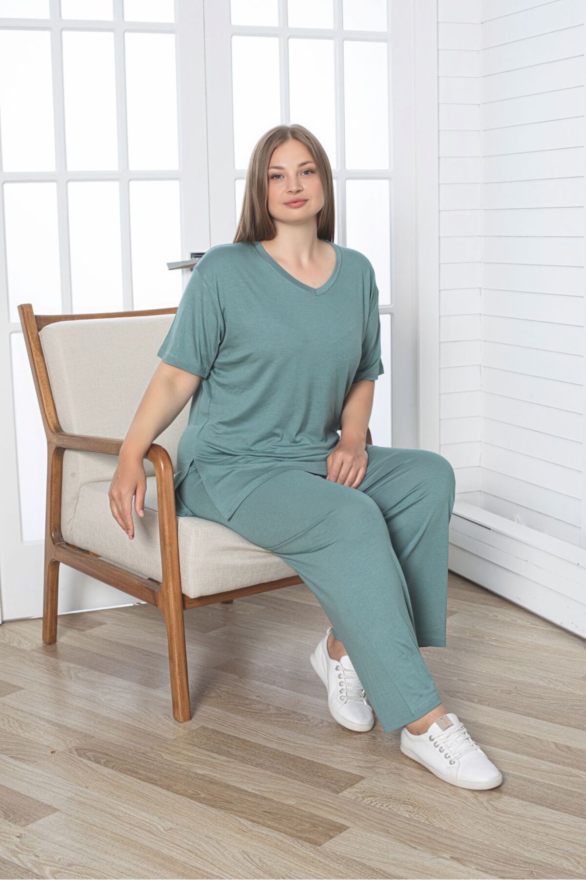 Asel-Large Size Lycra Combed Cotton Fabric Side Slit 2-Piece Stylish Tunic Bottom-Top Set 2