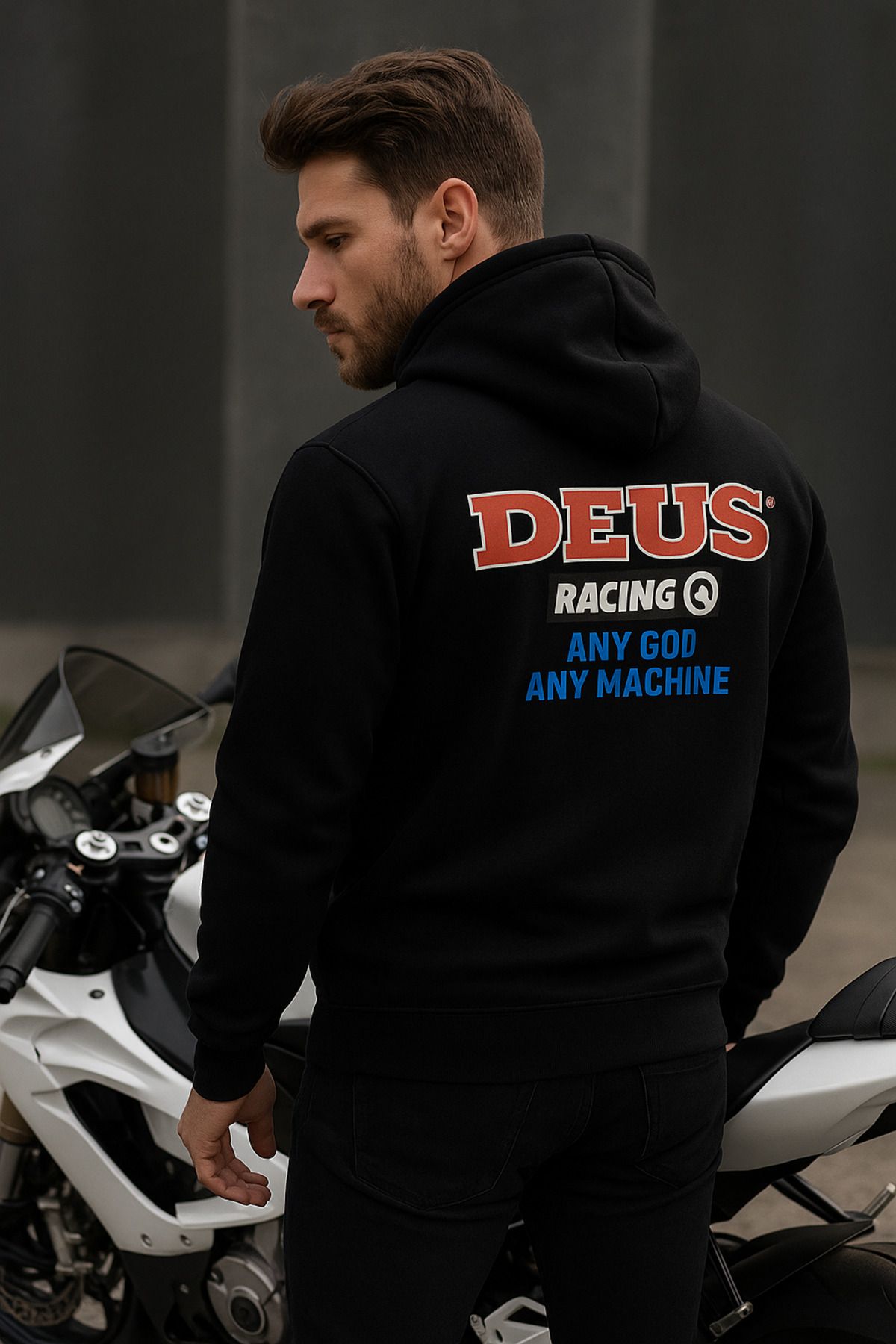 Rich-Pachet dublu unisex pentru femei-bărbați Combinație pentru cuplu - Hanorac cu detaliu imprimat cu glugă Pachet de 2 2