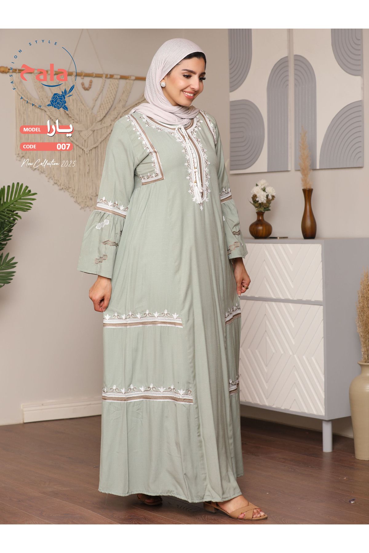 Hala-Embroidered reception jalabiya made of light and soft linen fabric that gives you a feeling of comfort and freshness 3