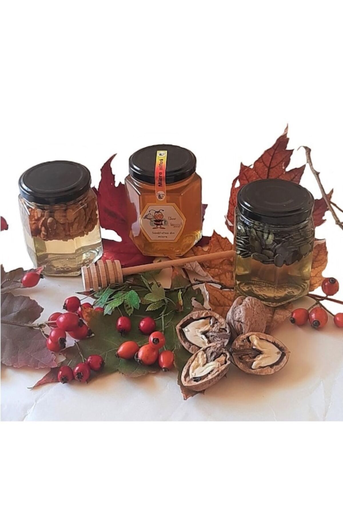 OEM-Set 1 Jar Multi-flower Honey 250g, 1 Jar Honey with Seeds 250g, 1 Jar Honey with Walnuts 250g 3