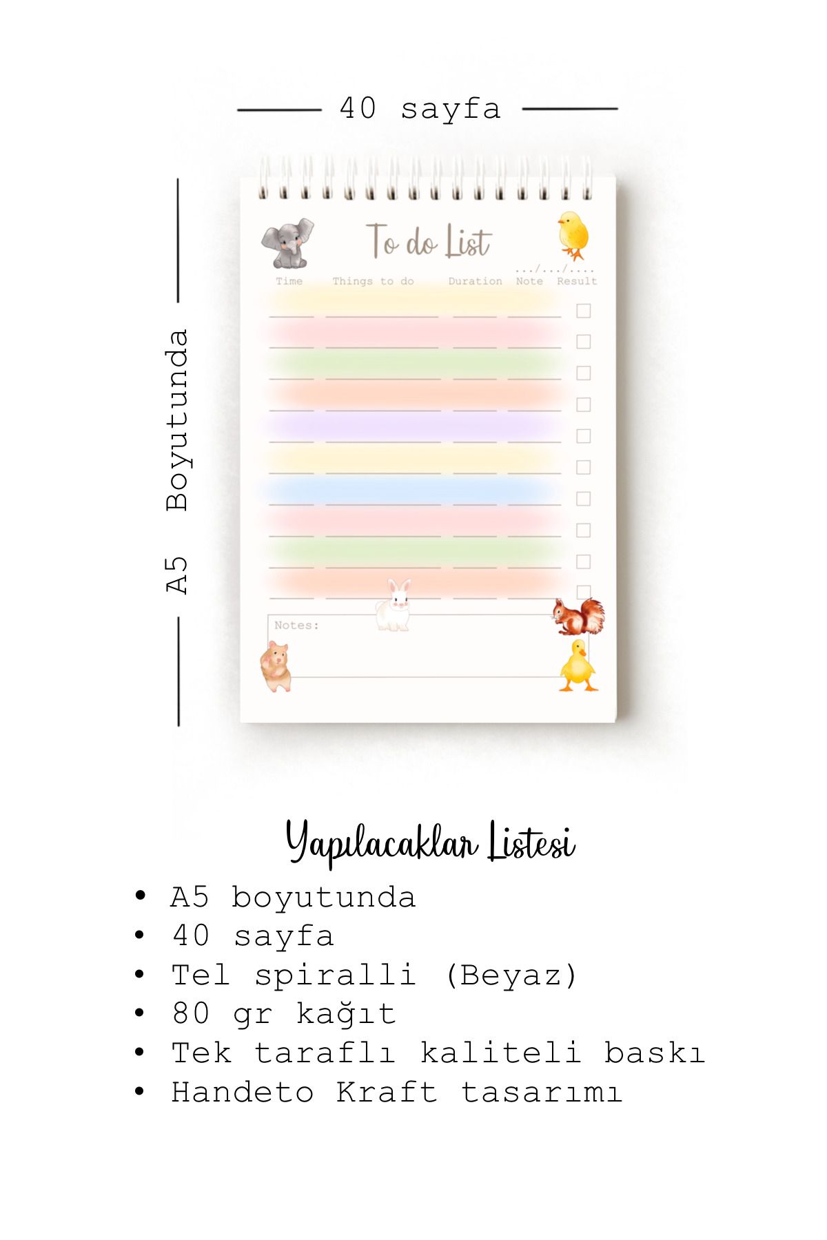 Handeto Kraft-Cute Animals English to Do List, To-Do List, A5 To-Do List, Task List, Spiral 3