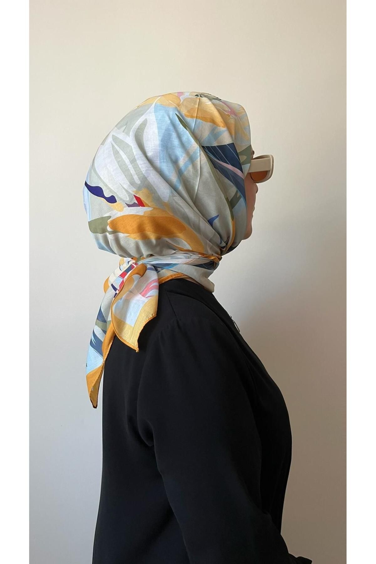 ESSLERA-Yellow Soft Scarf with Flower Pattern 4