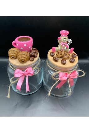 renklidüşler 2’li Pembe Kahve&Kurabiye Kavanoz Seti (Handmade)
