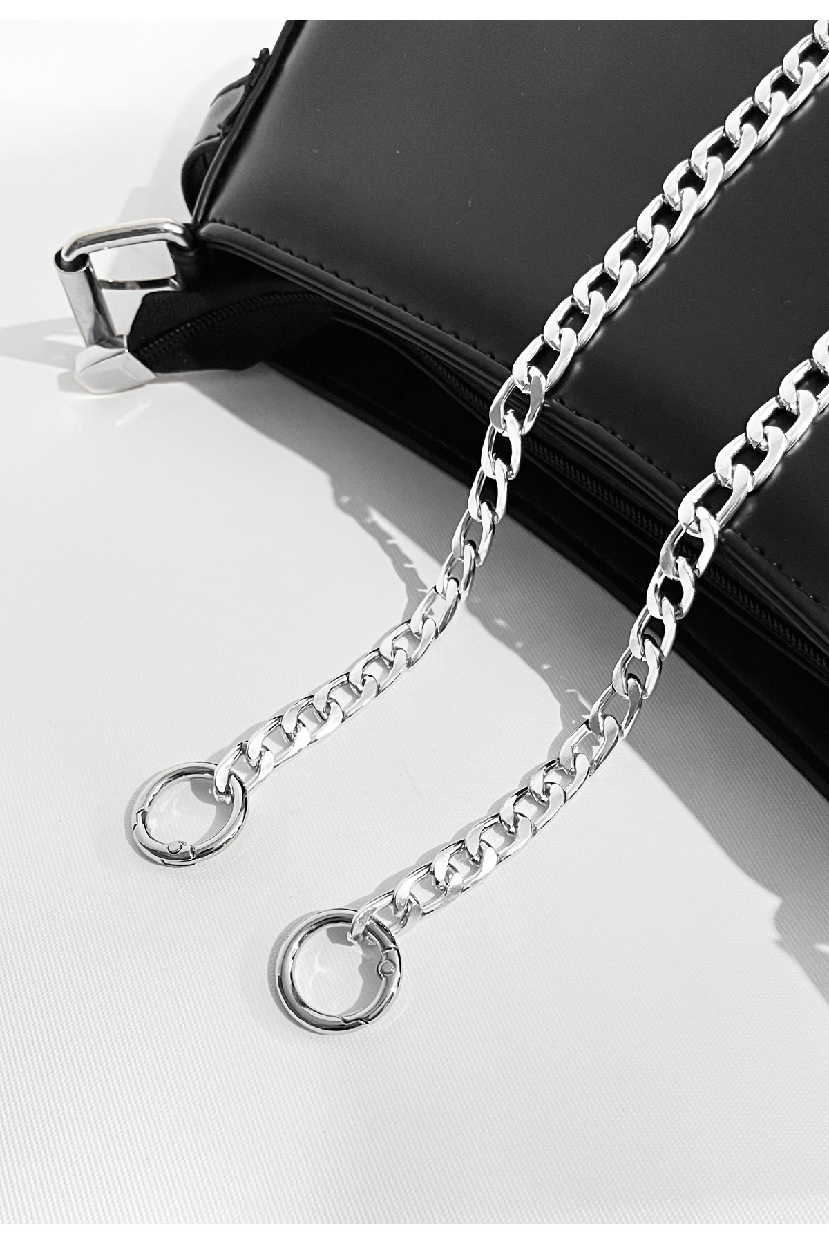 RZ RY ZAGA Çanta Zinciri Silver Renk Yaylı Kanca Paslanmaz Nikel Metal Çanta Askısı Zincir Uzunluk : 120 Cm