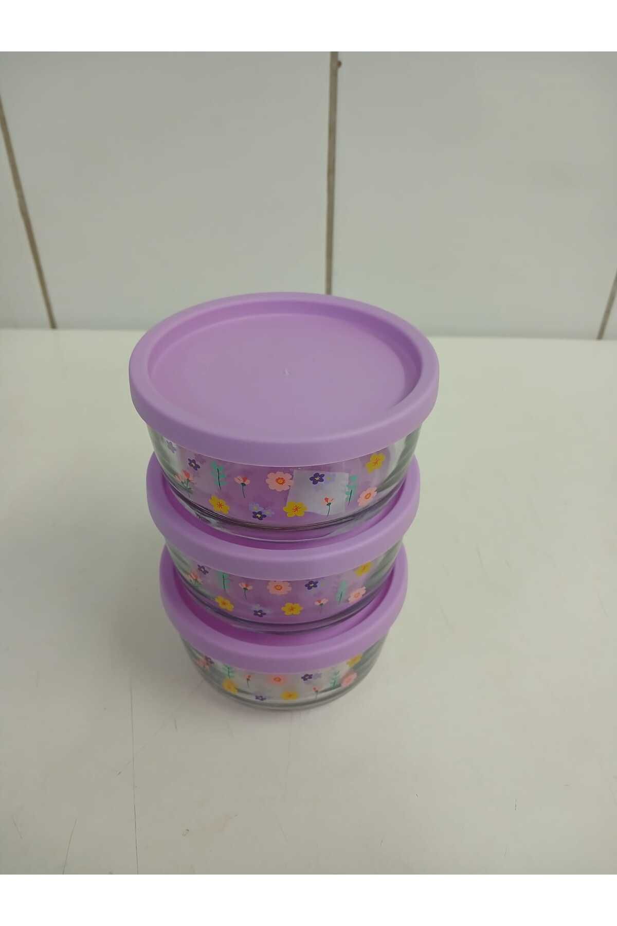 LAV-Feyzade Round Storage Container Set 3 Pcs 380Cc Lila Cap 2