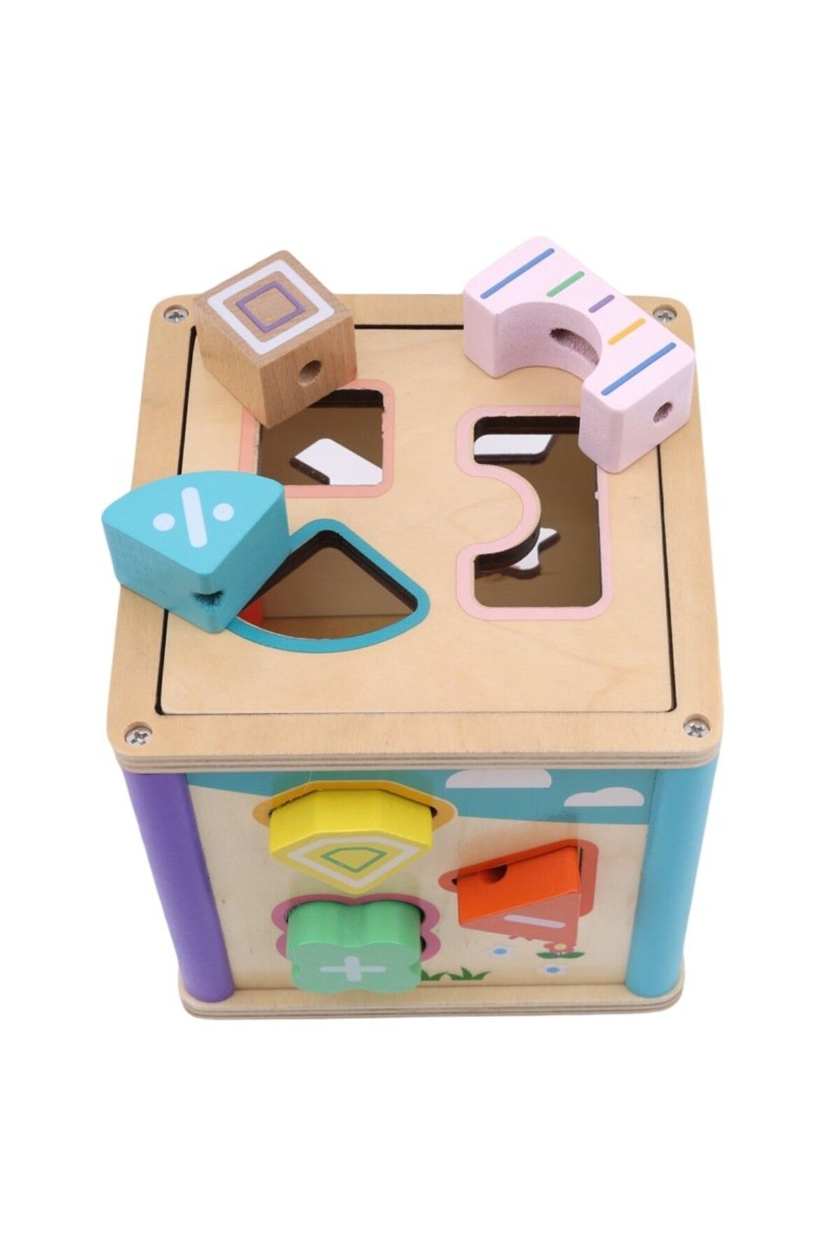 idei-Multifunctional toy, geometric shapes and numbers sorter, maze, 11 pieces, wood 7