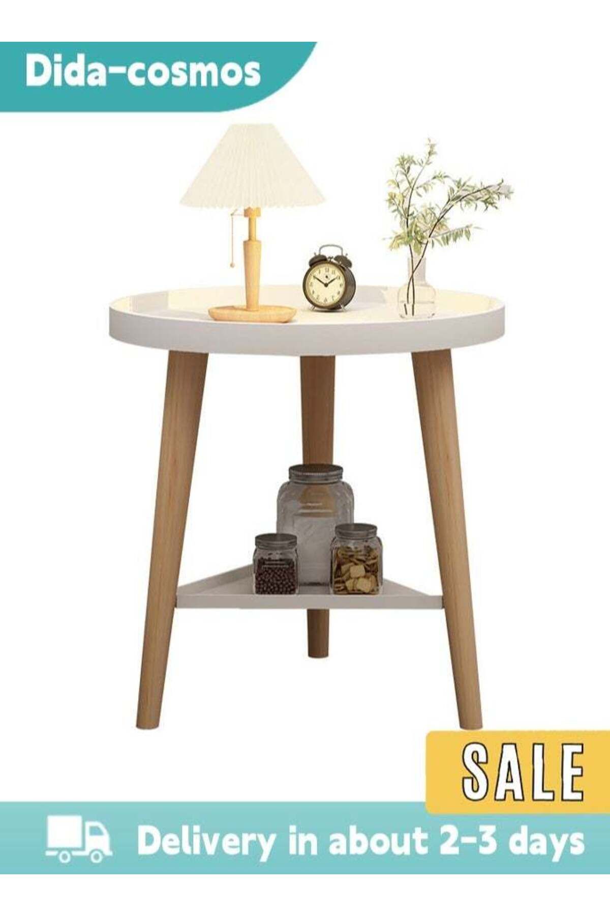 Generic-Simple small round table double layer storage bedside coffee table home side table 1