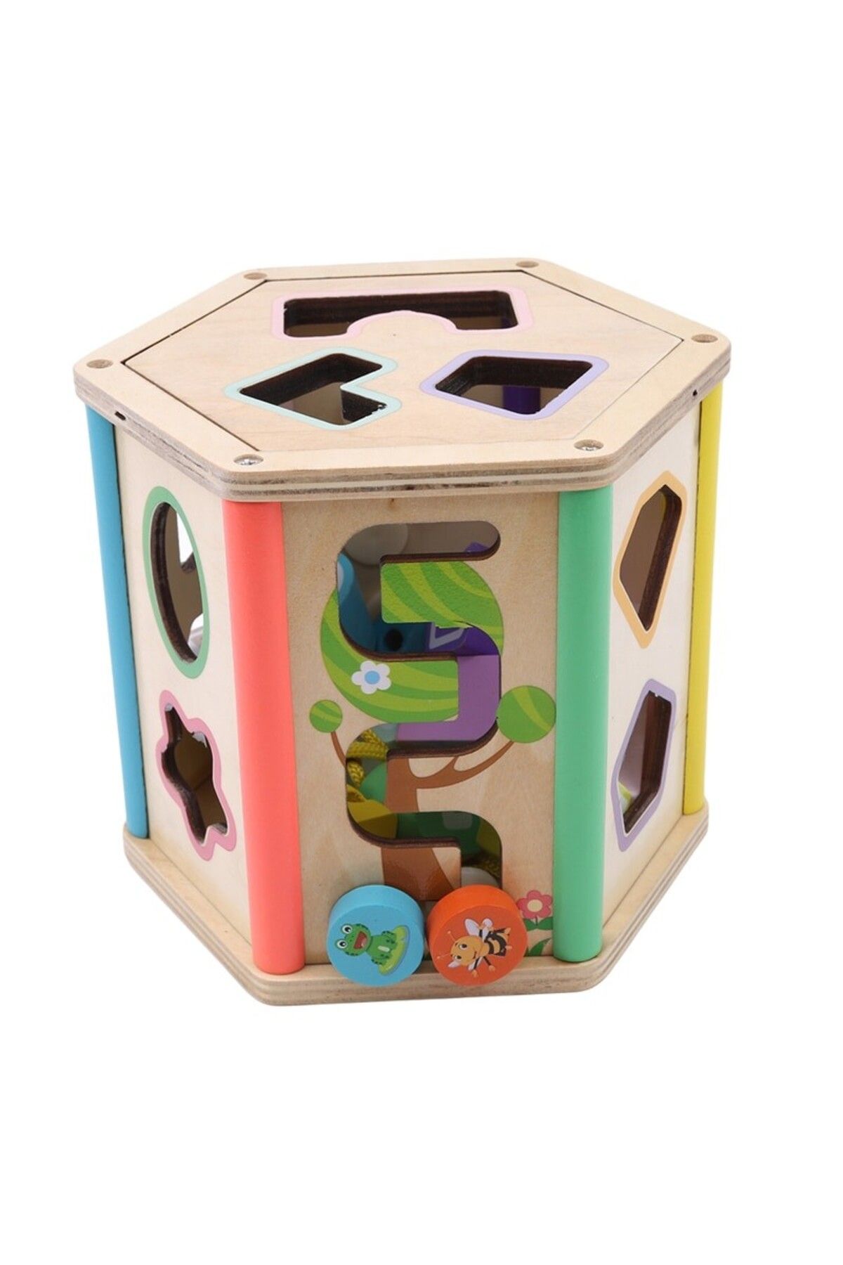 idei-Multifunctional toy, geometric shapes and numbers sorter, maze, 11 pieces, wood 1