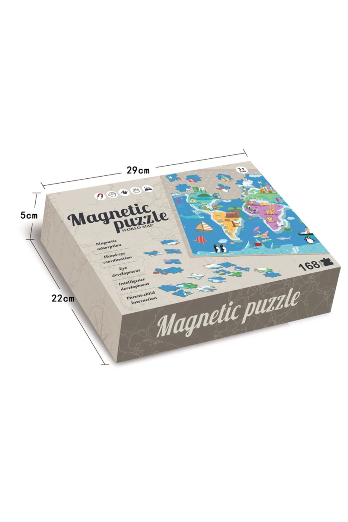 PROCART-Magnetic puzzle world map with animals, 168 pieces, board with string for hanging on the wall 7