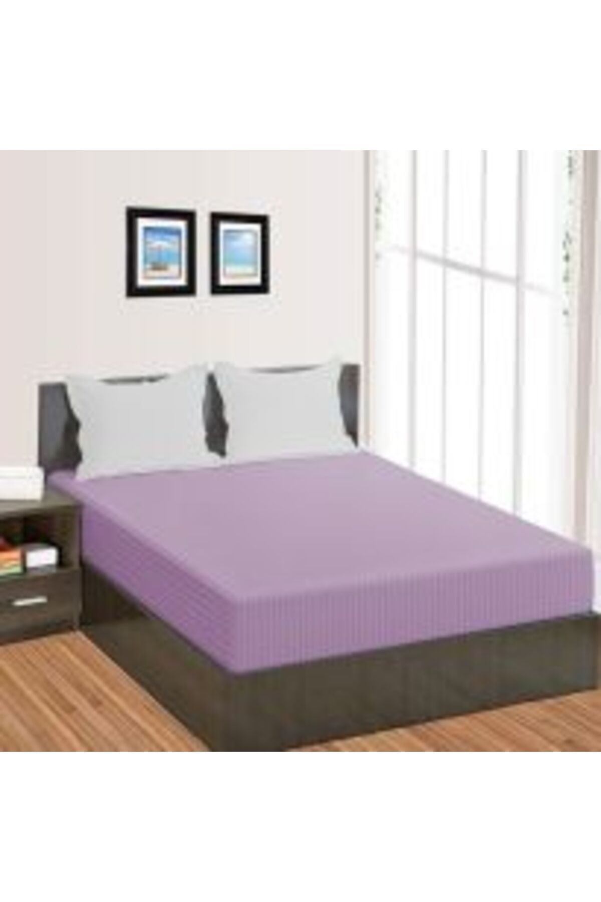 HomePuls-Set of 2 Pillowcases Damask Polycotton Stripe 1 cm, 50 x 70 cm with 3.5 cm Edge, Lilac 6