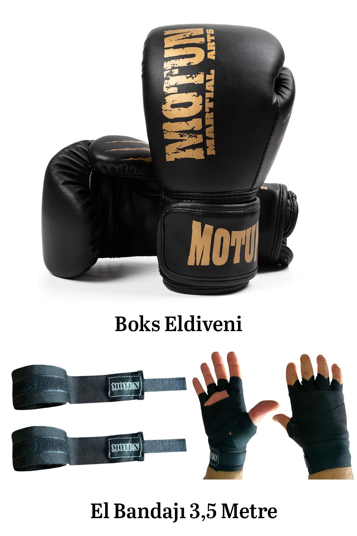 MOTUN Boks ,Kıck Boks ,Muay Thai Branşları için Boks eldiveni ve Bandaj 2 li set