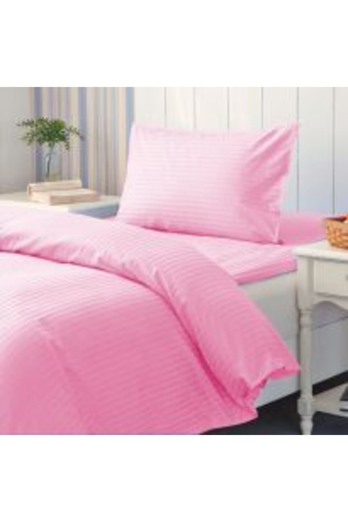 HomePuls-Bed Linen Set with Elastic Sheet, Damask Polycotton 1 cm Stripe, Yellow 5