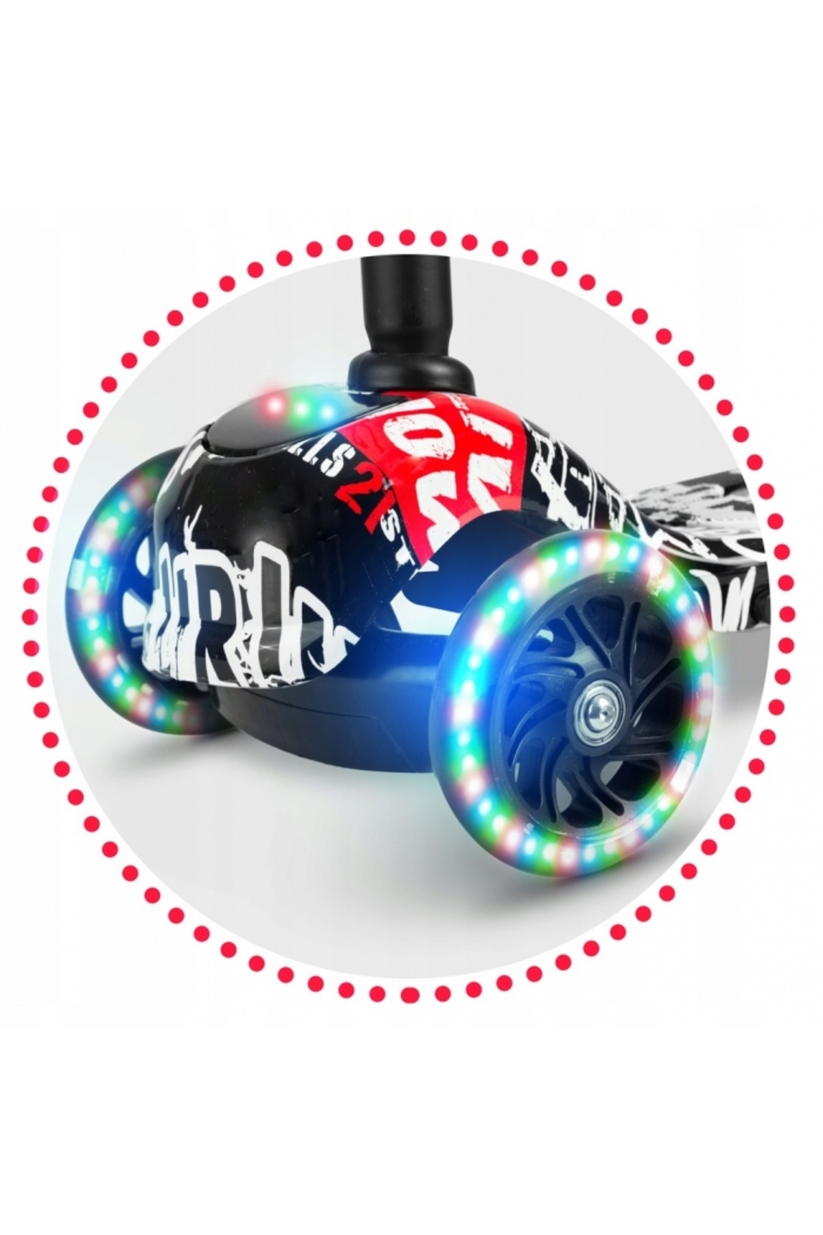 Ricokids-Piko Black/White/Red Children's Scooter with Adjustable Handlebar Height, Wheels with LED Lights, as 2