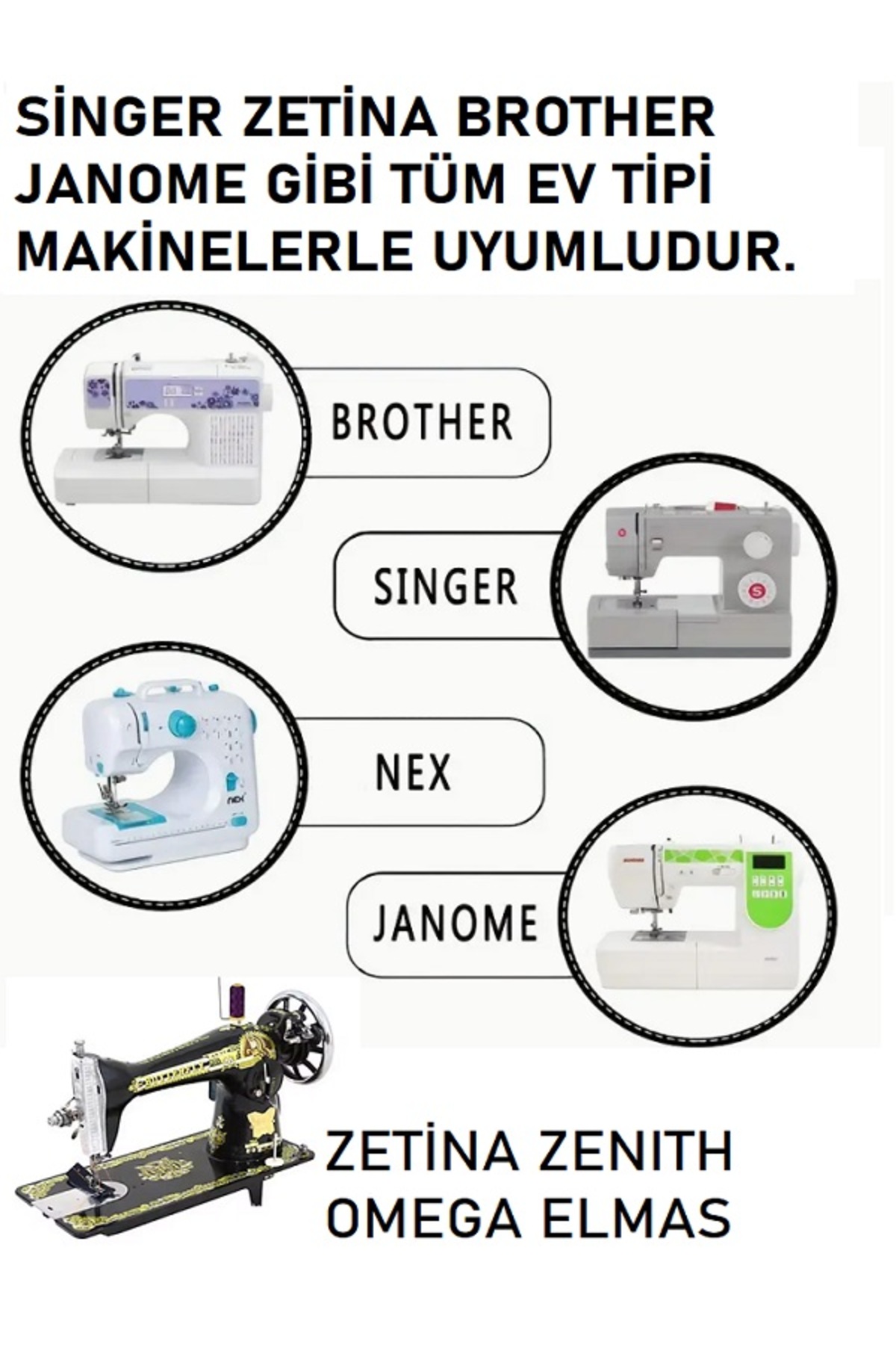 Swart Singer Pfaff Zetina Janome Homemax Brother Kiwi gibi ev