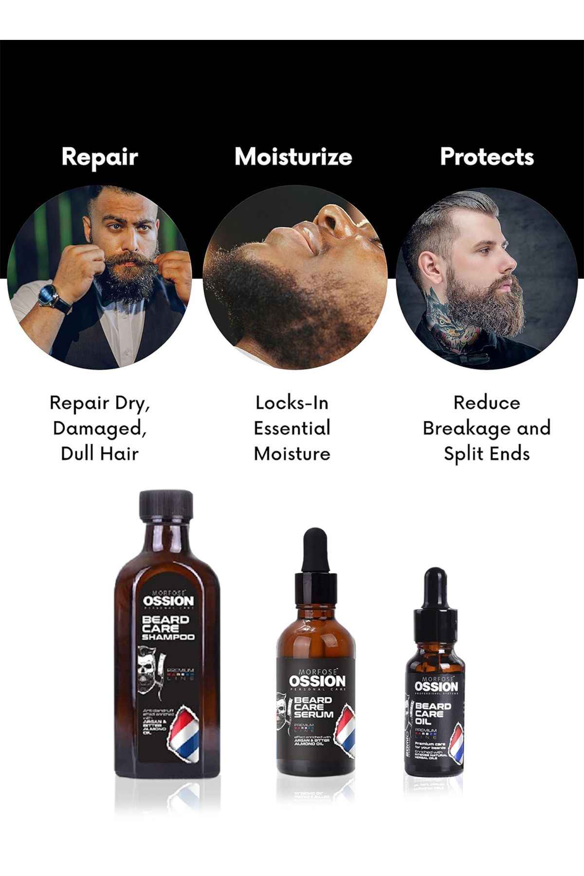 Morfose-Beard Care Essence Shampoo Kit Includes 1 pc Shampoo 100ml and 2 pcs Serum 50ml+20ml for Men 2