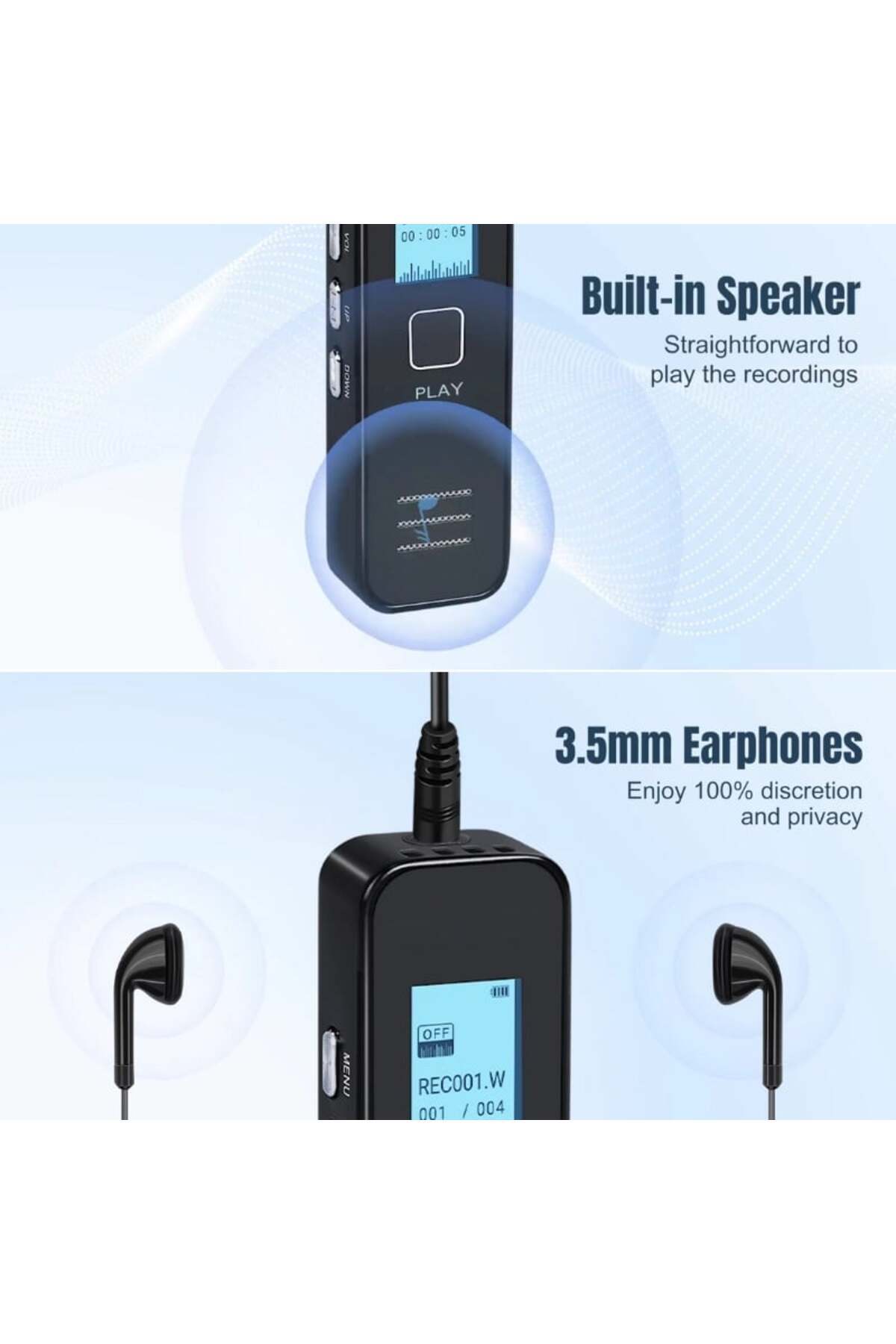 iUni-Mini Digital Voice Recorder 007, 8GB, 17 hours of autonomy, MP3 Player 5