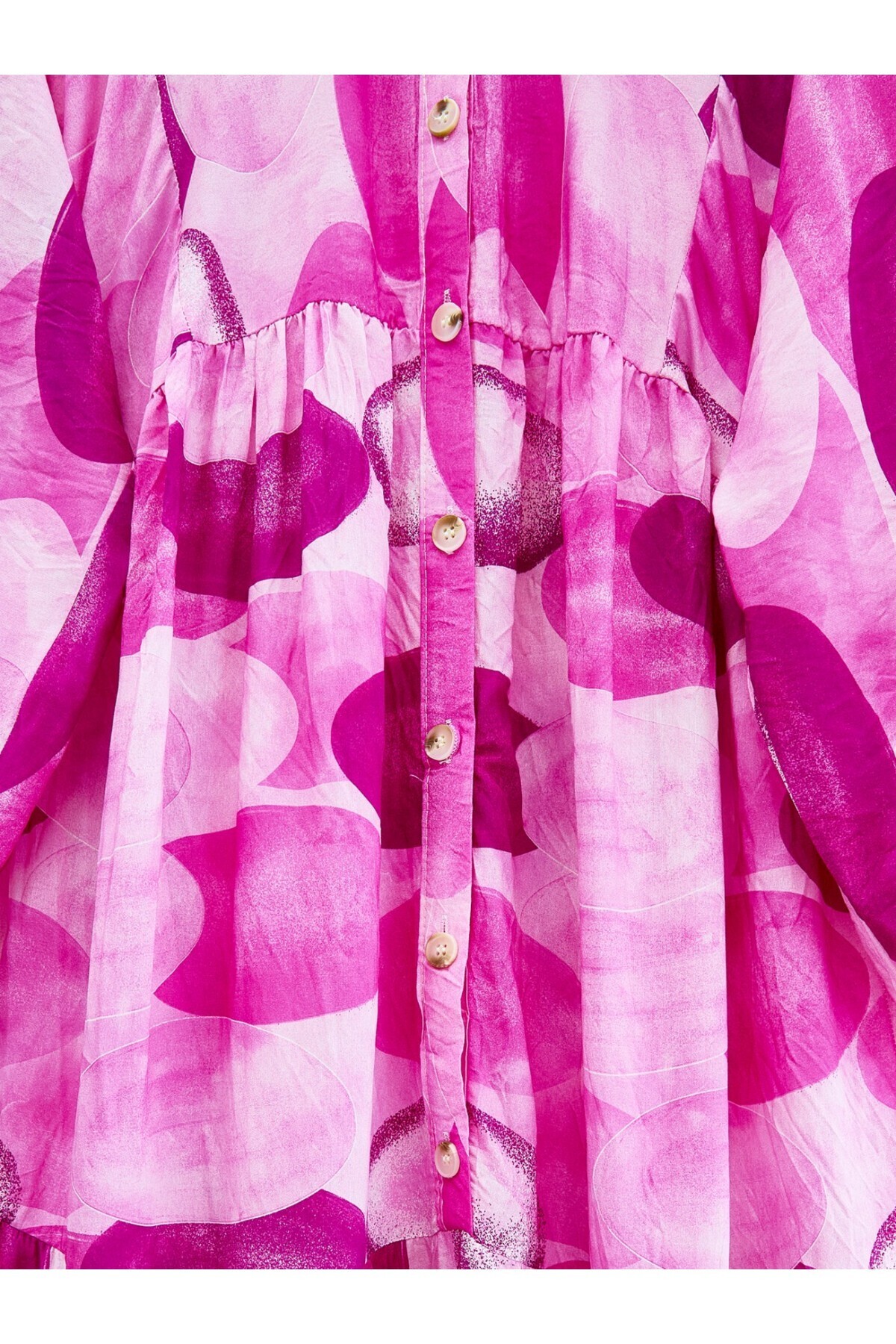 Modamorfo-Circle Pattern Half Button Sleeve Elastic Dress -Fuchsia 2
