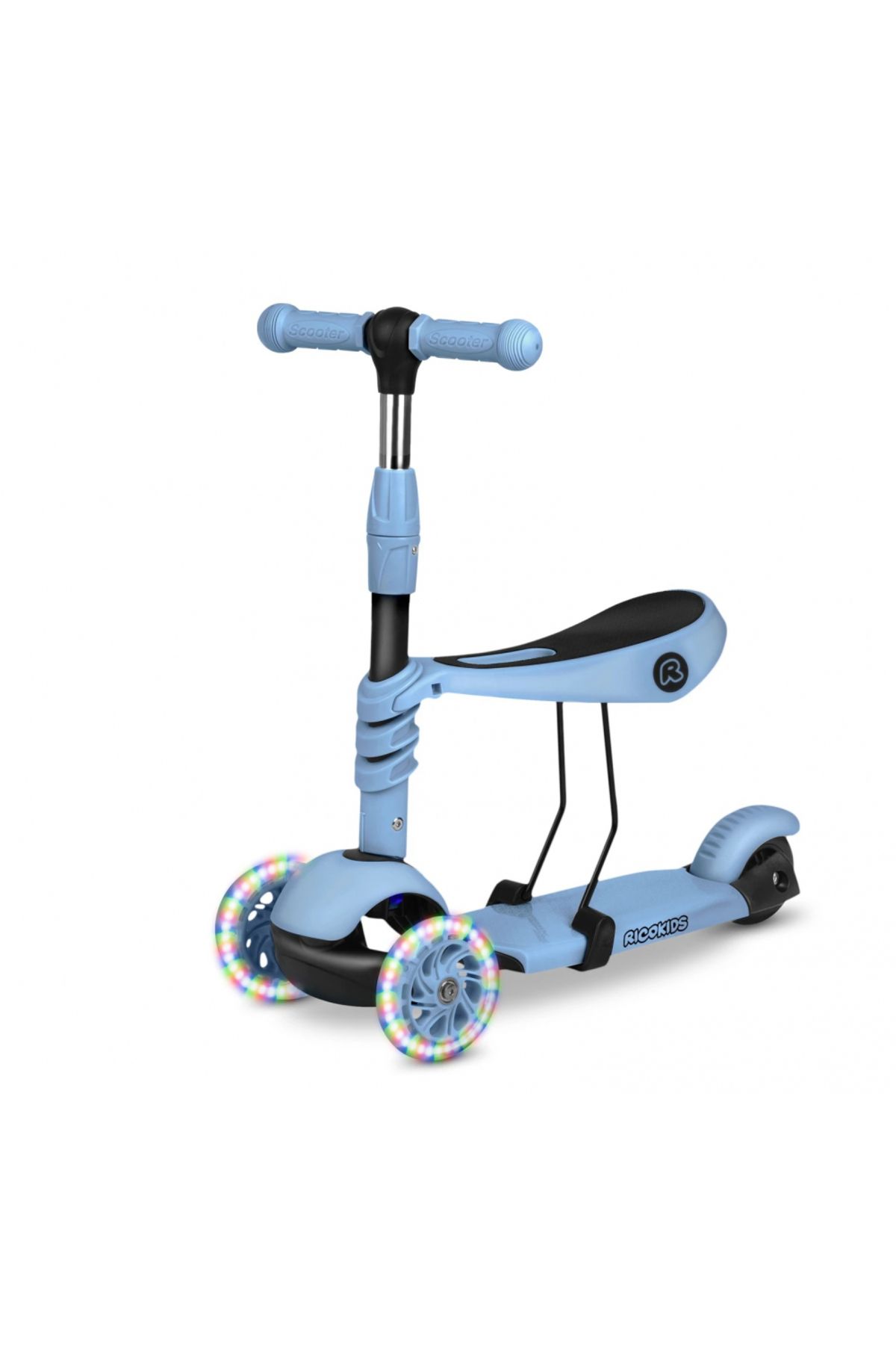 Ricokids-4 in 1 scooter for children Todi Blue, adjustable seat with backrest, separate parental handle 4