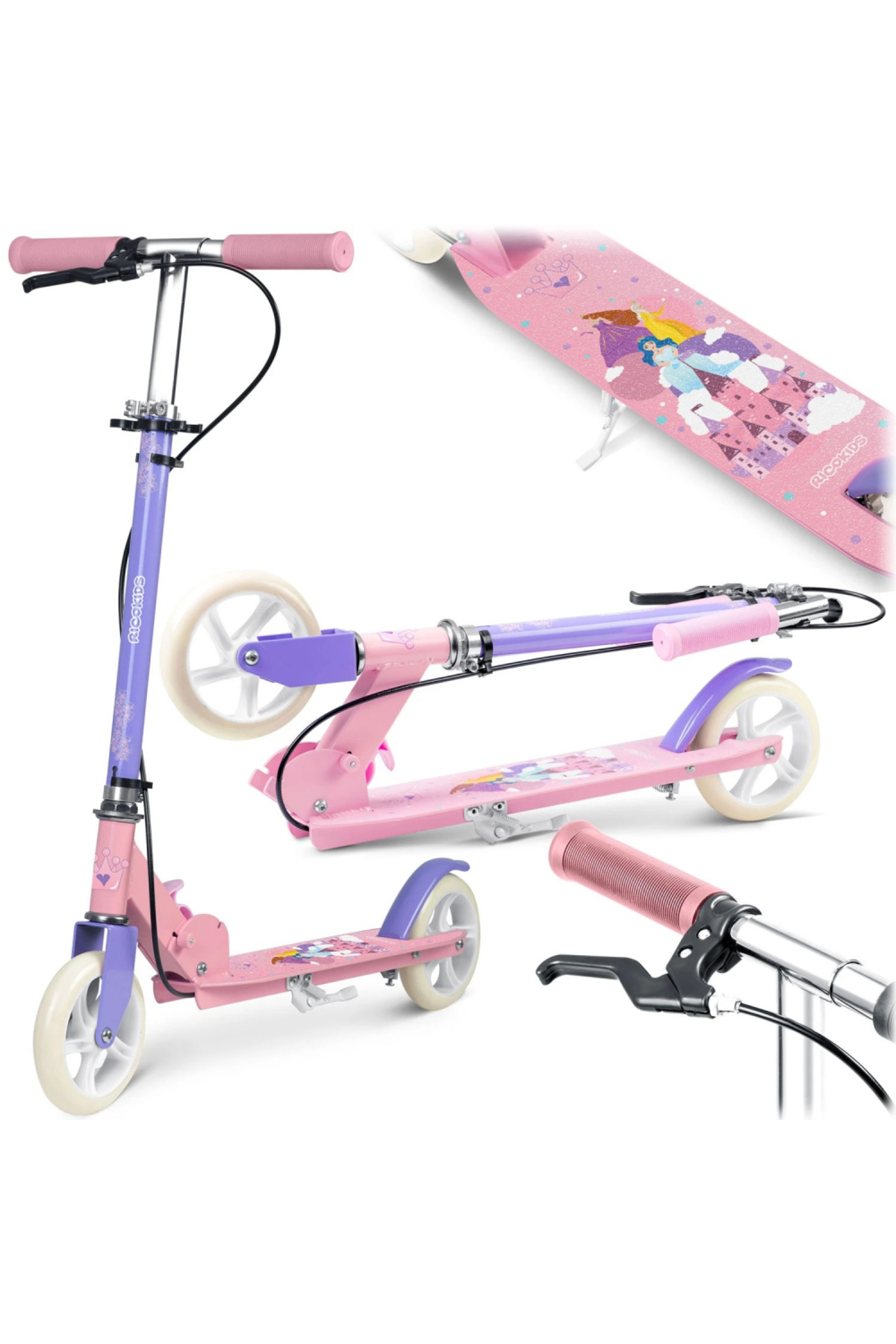 Ricokids-Kodi Princess foldable children's scooter, adjustable handlebar height, anti-slip platform 1