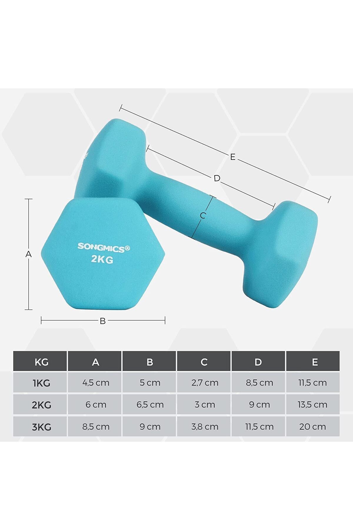 SONGMICS-Set of 6 hexagonal dumbbells with stand, 2x1 kg 2x2 kg 2x3 kg, multicolor 5