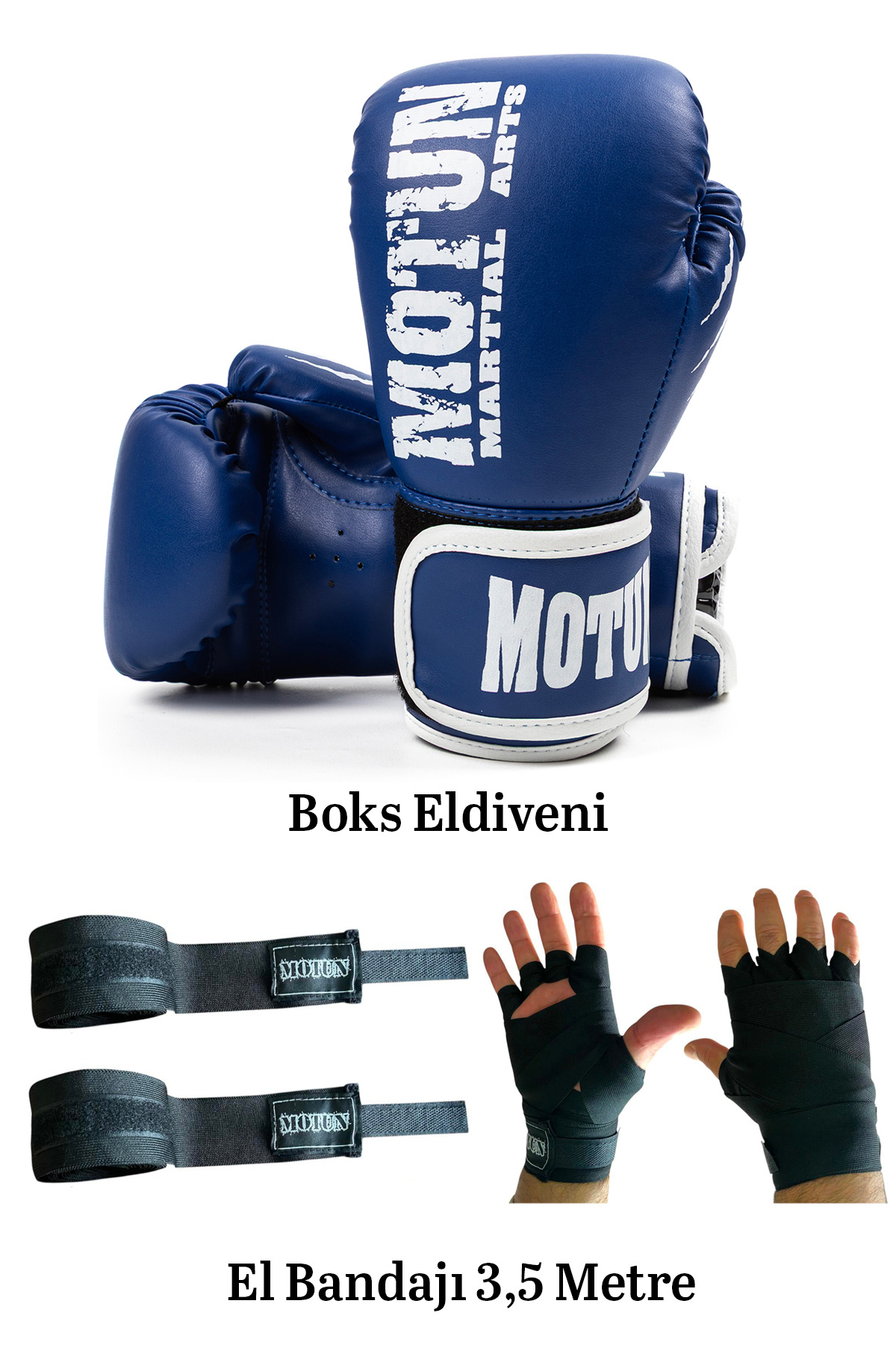 MOTUN Boks ,Kıck Boks ,Muay Thai Branşları için Boks eldiveni ve Bandaj 2 li set