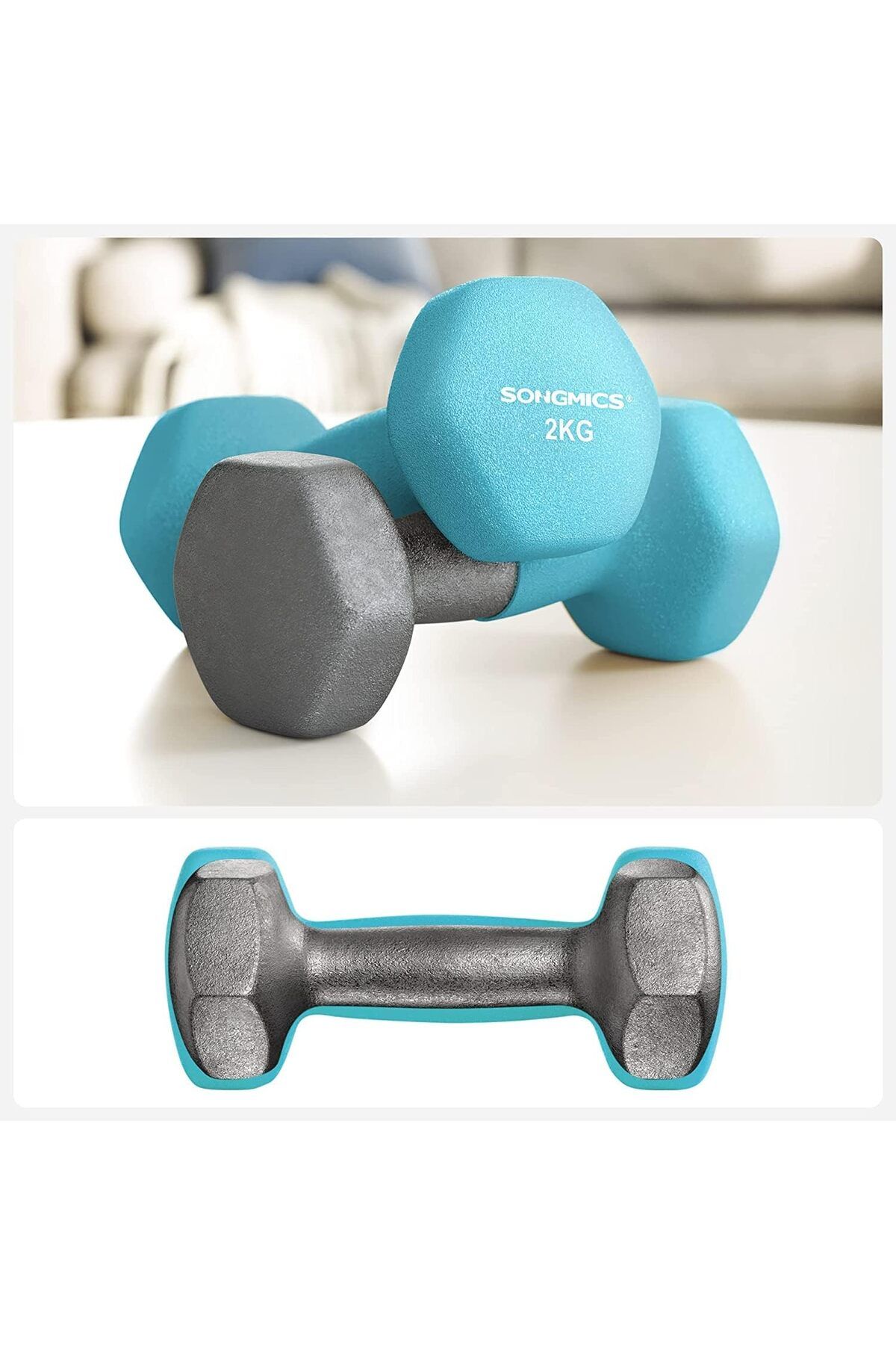 SONGMICS-Set of 6 hexagonal dumbbells with stand, 2x1 kg 2x2 kg 2x3 kg, multicolor 8