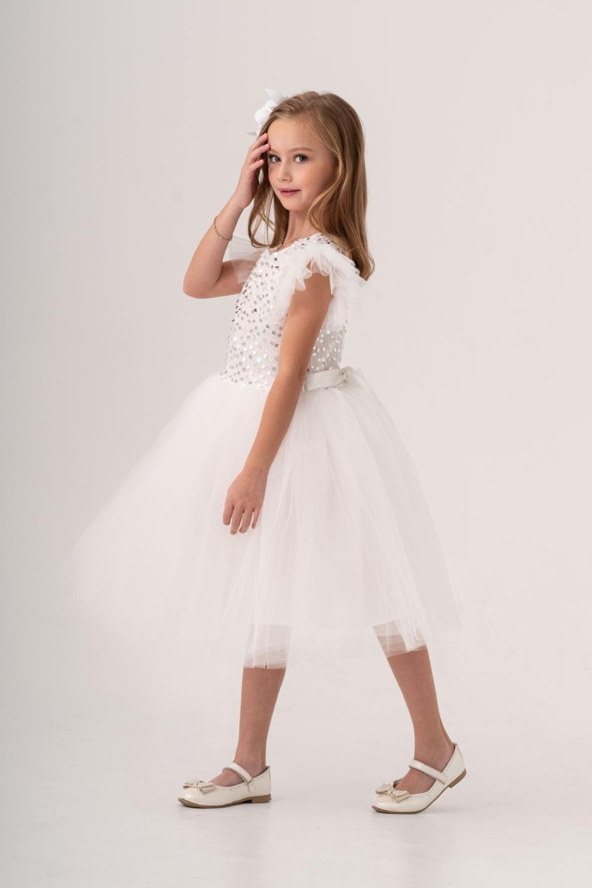 Mnk Baby&Kids Tüllü Kız Çocuk KPL Elbise MNK0526 KAR BEYAZ fotoğrafı 6 (önizleme)