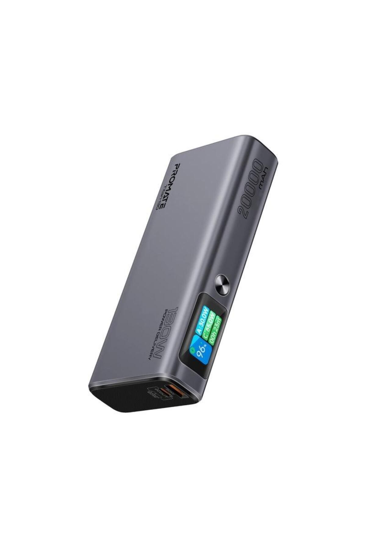 Promate-Titan-30 130W Multi-Port PD Power Bank With TFT LCD Screen Grey 1