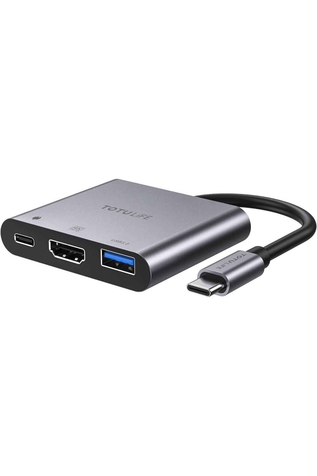 TOTUDESIGN-Totulife USB-C to HDMI + USB-C + USB-A OTG Adapter, Grey 1