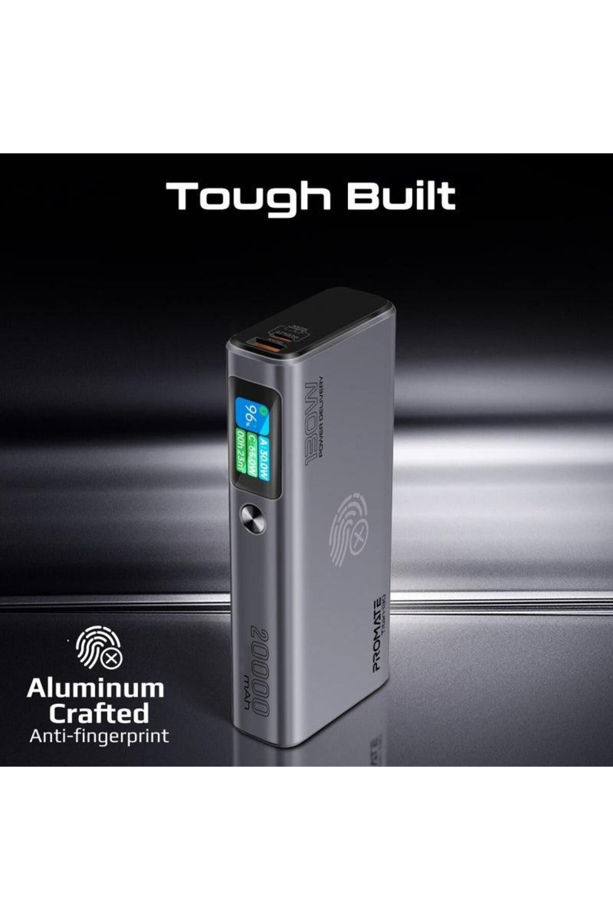 Promate-Titan-30 130W Multi-Port PD Power Bank With TFT LCD Screen Grey 5