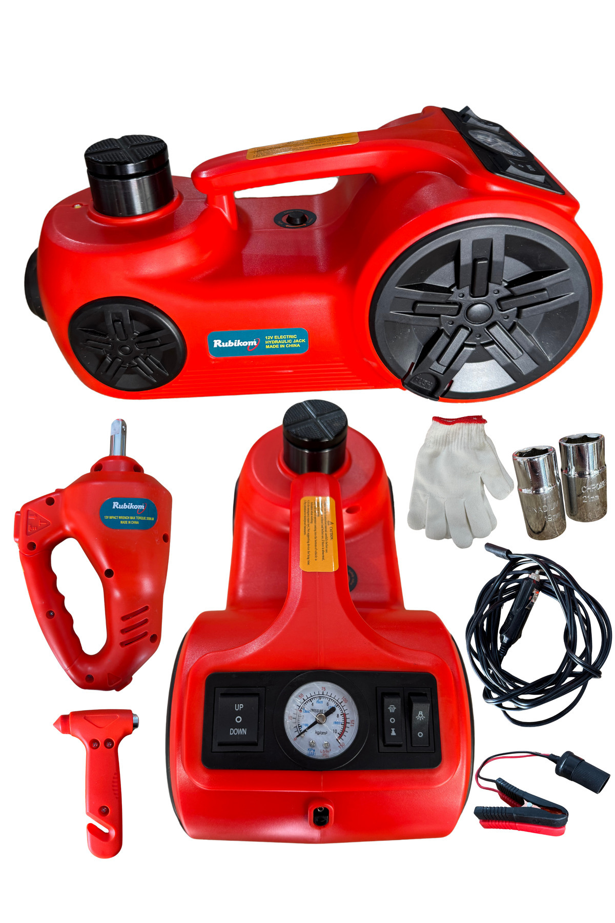 Hırdavat Elektrikli Araba Kriko Kiti 5 Ton 12V Hidrolik Kriko Seti, Darbe Anahtarı Ve Şişirme