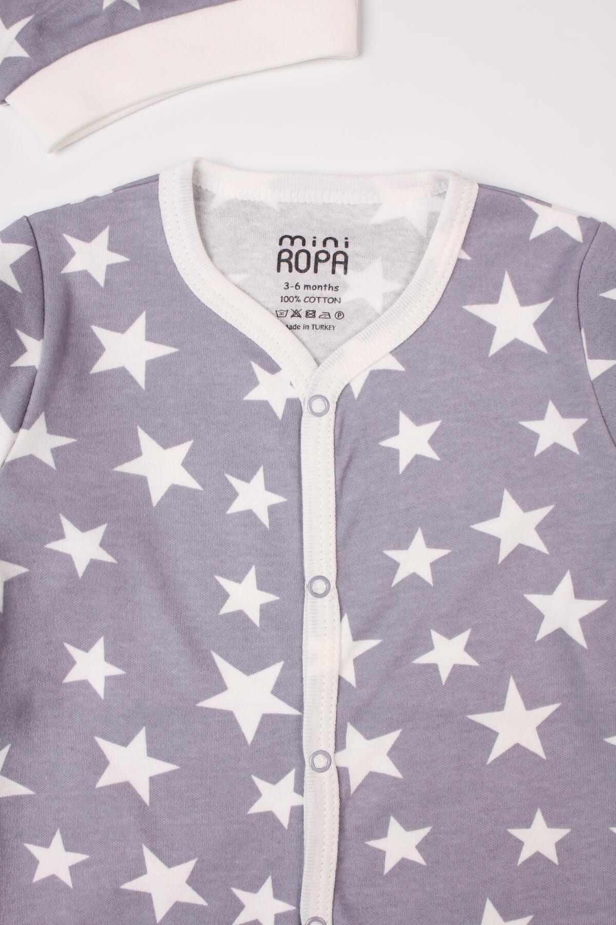 Mini Ropa-Star Patterned Baby Romper with Booties and Hat 2