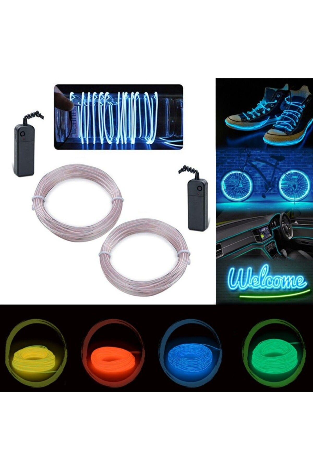 PROCART-Kit șir de lumini cu sârmă electrică pentru reglarea roților de bicicletă, lungime 4 m, invertoare incluse, alb 2