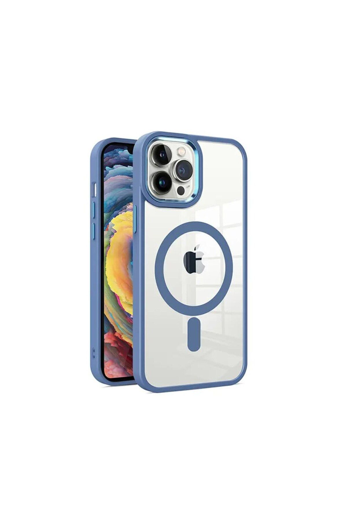 dalip-Carcasă de protecție compatibilă cu Apple iPhone 15 Pro Max, MagSafe Pro, silicon, albastru-transparent 4