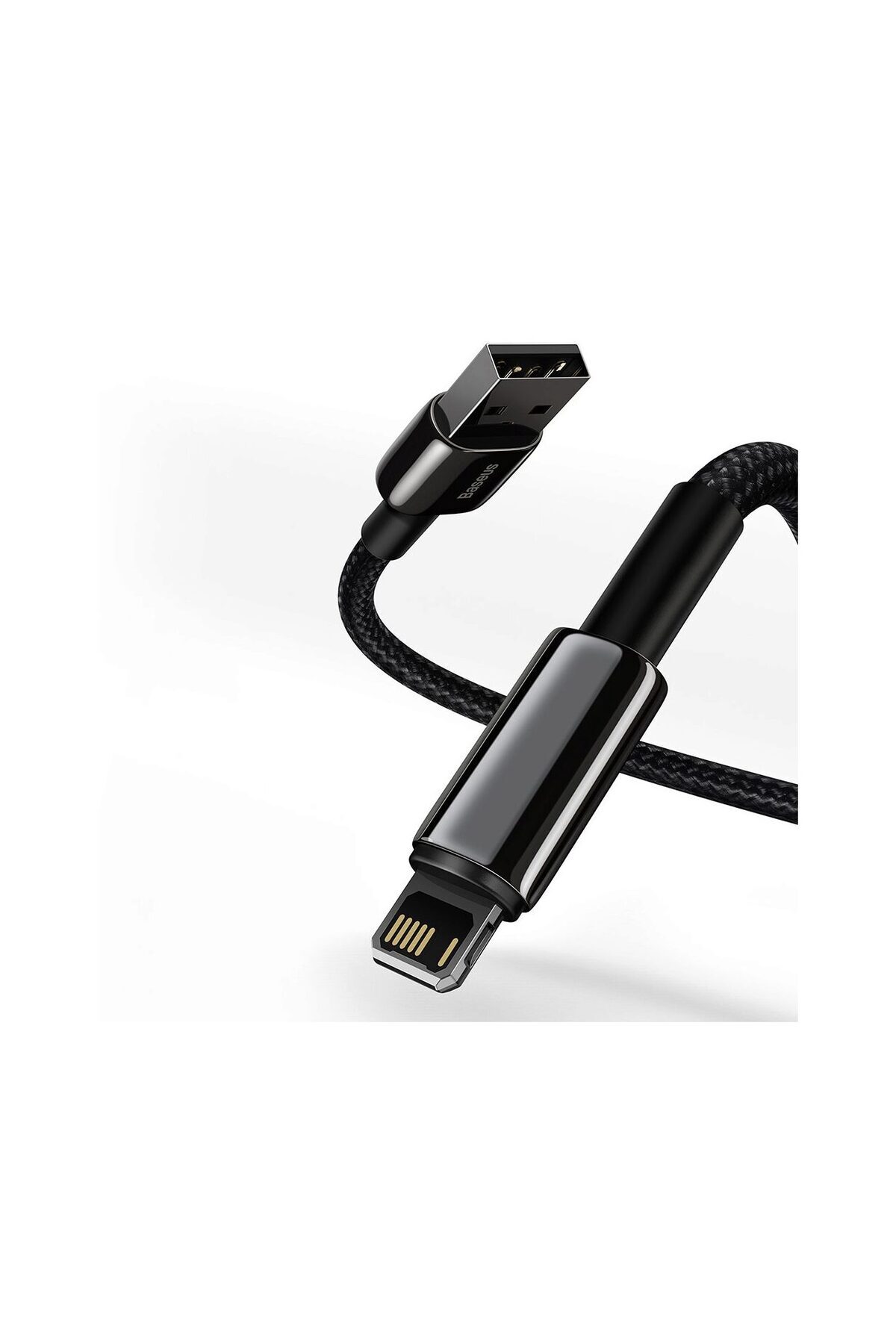 Baseus-Cablu USB la Lightning Tungsten Gold Fast Charging 2.4A Black (1m, impletitura nylon) 2